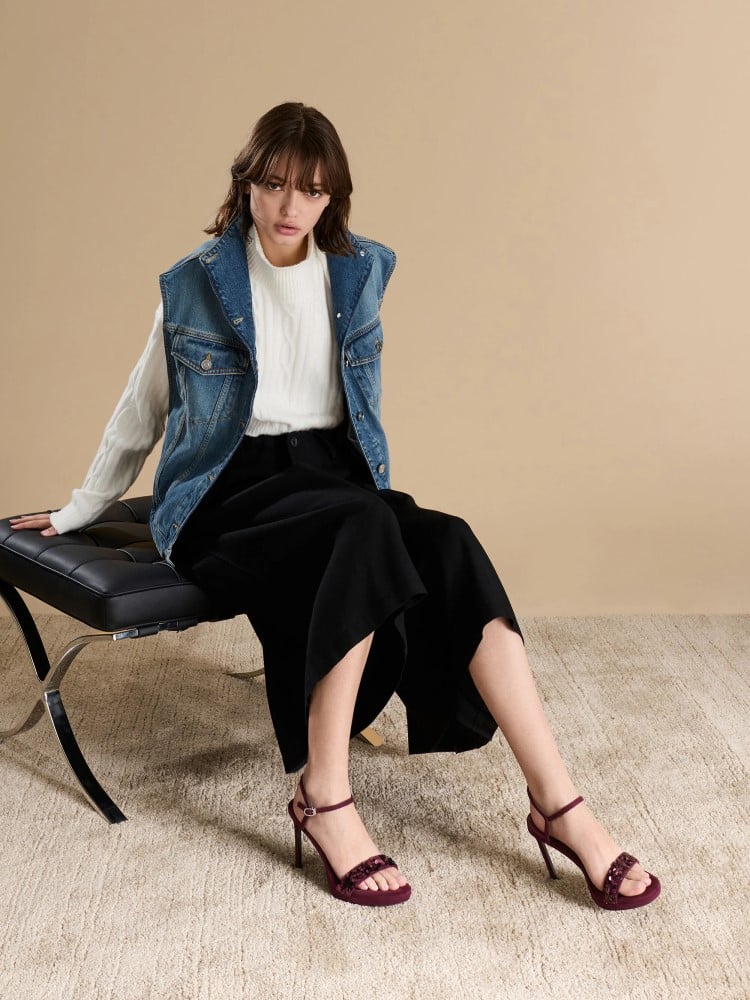 Dark Brown Textured Darian Faux Suede Lace-Up Buckle-Strap Knee-High Boots- CHARLES & KEITH