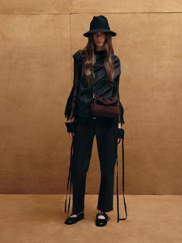 	Suede & Leather Studded Cut-Out Tote Bag - Noir - CHARLES & KEITH