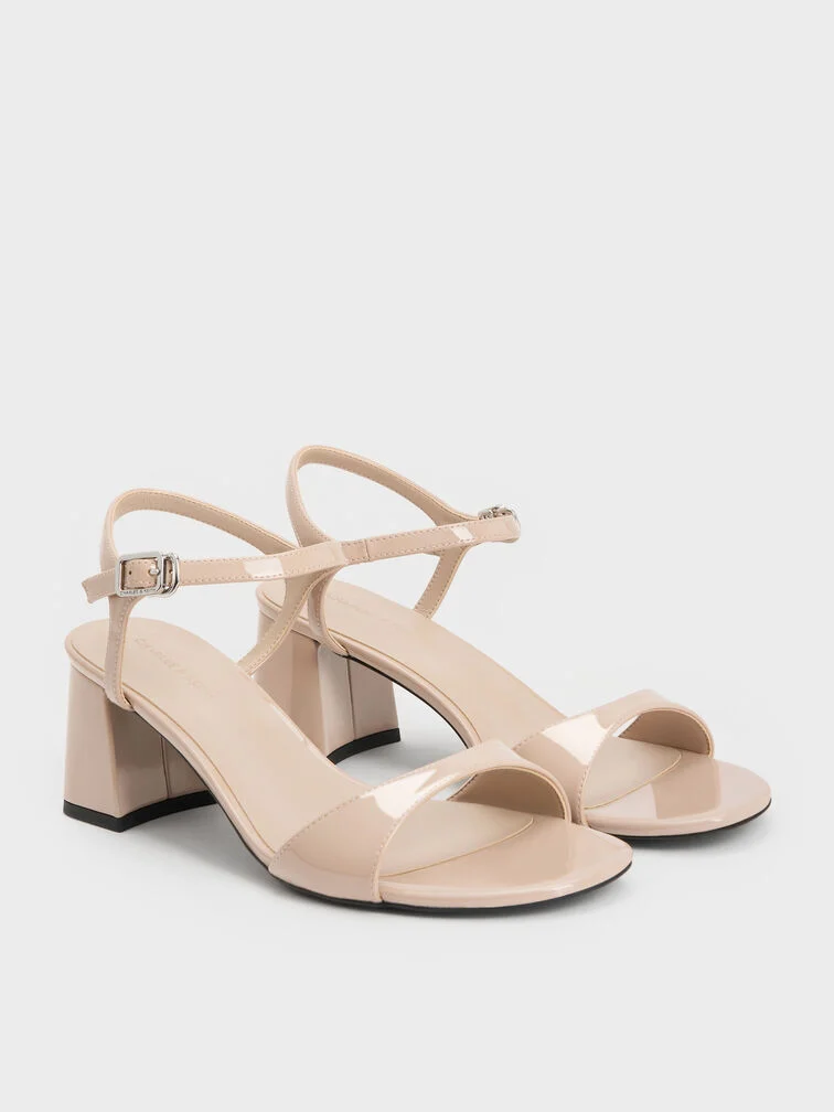 Nude patent block-heel sandals, a classic choice for fall weddings. 