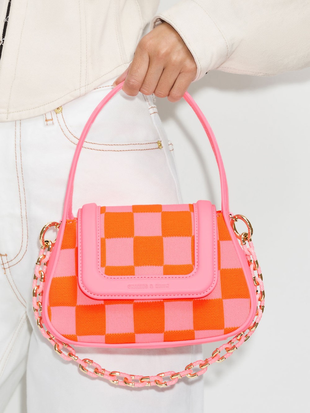 Shiloh Pink Checkerboard Top Handle Bag – CHARLES & KEITH