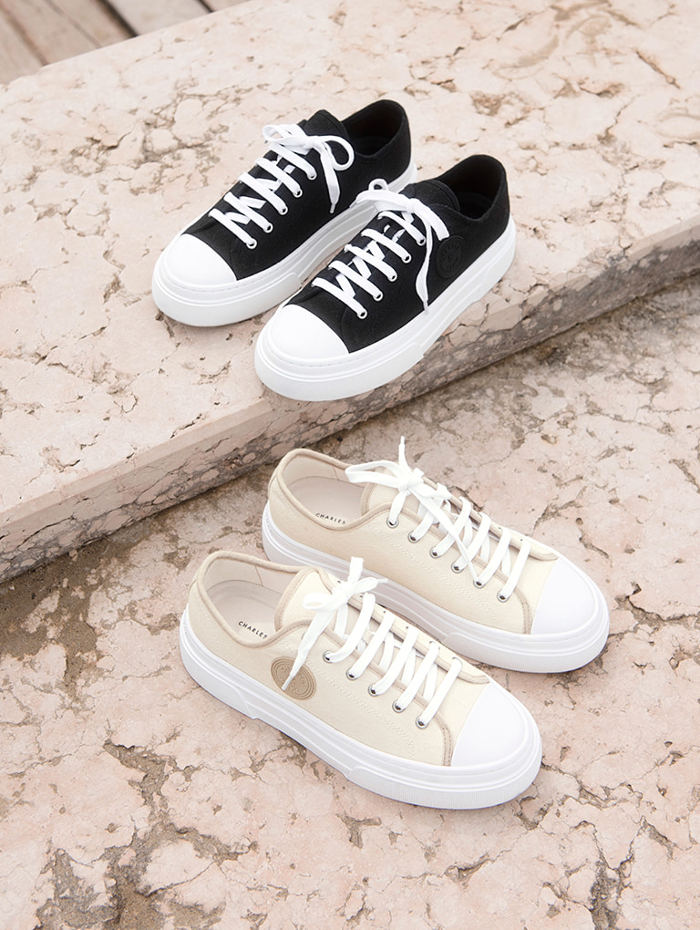 Women’s Canvas Low-Top Sneakers - CHARLES & KEITH