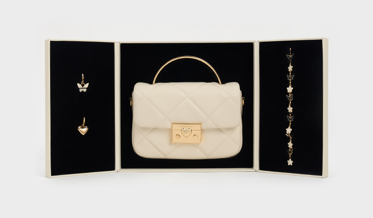 Women’s Quilted Box Top Handle Bag in cream – CHARLES & KEITH