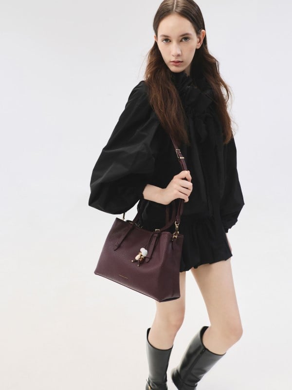 Ember Brown Jody Suede Belted Shoulder Bag - CHARLES & KEITH