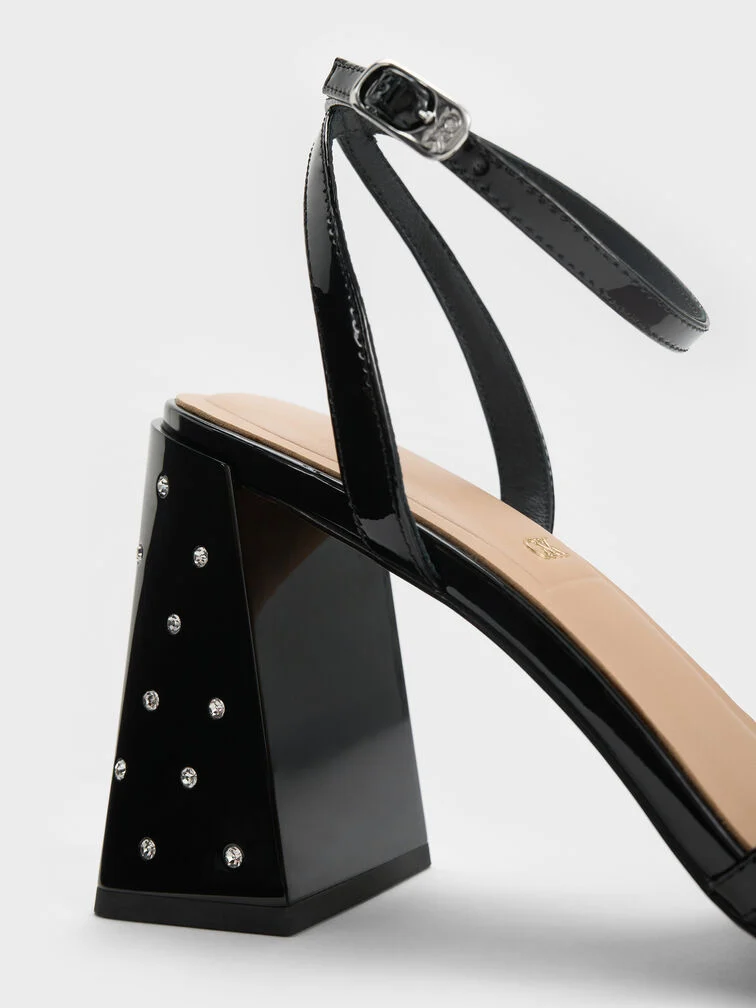 Dial up the glamour by opting for a high crystal-embellished flare heel. 