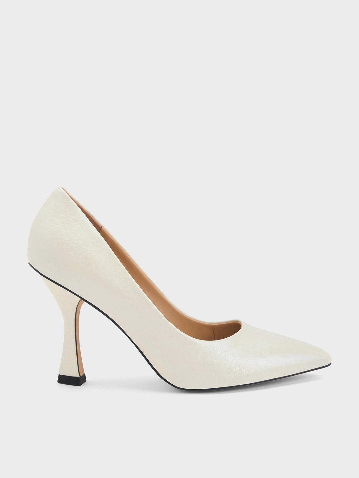 White Leather Flared Heel Pumps White Shoes CHARLES KEITH IN