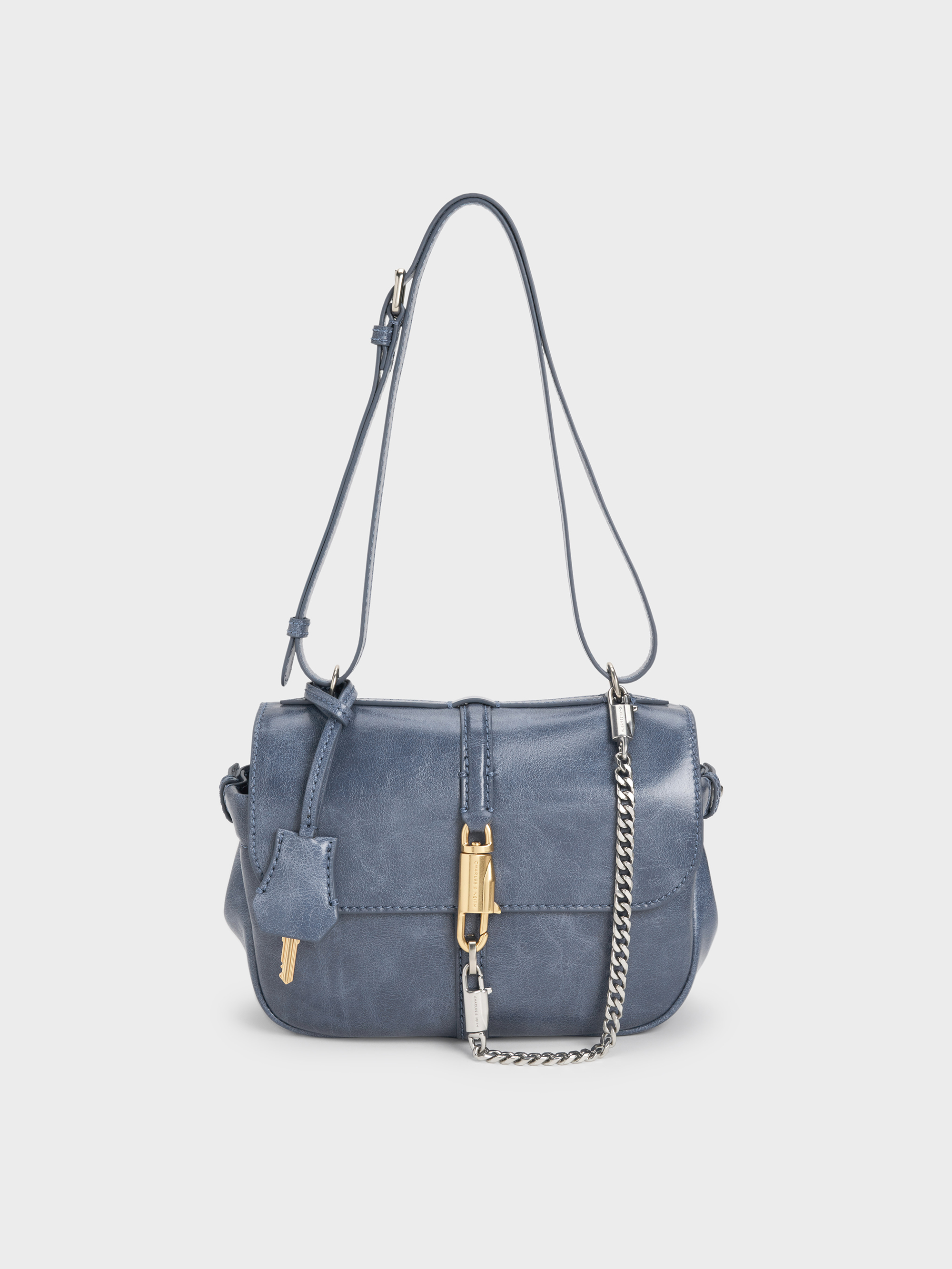 Delfina Chain Crossbody Bag - Distressed Midnight Blue - CHARLES