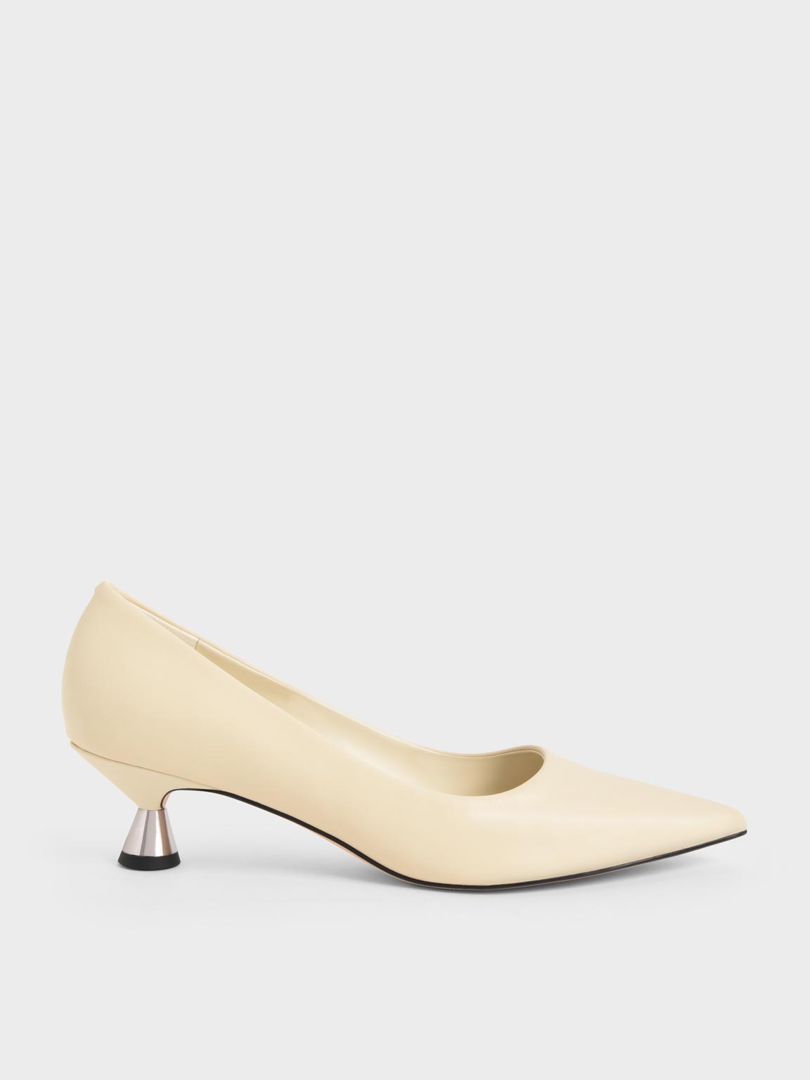 Chalk Quilted Heel Pointed-Toe Pumps - CHARLES & KEITH IN