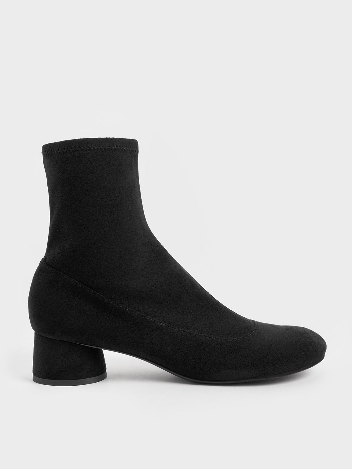 Black Textured Textured Stitch-Trim Cylindrical Heel Ankle Boots CHARLES  KEITH