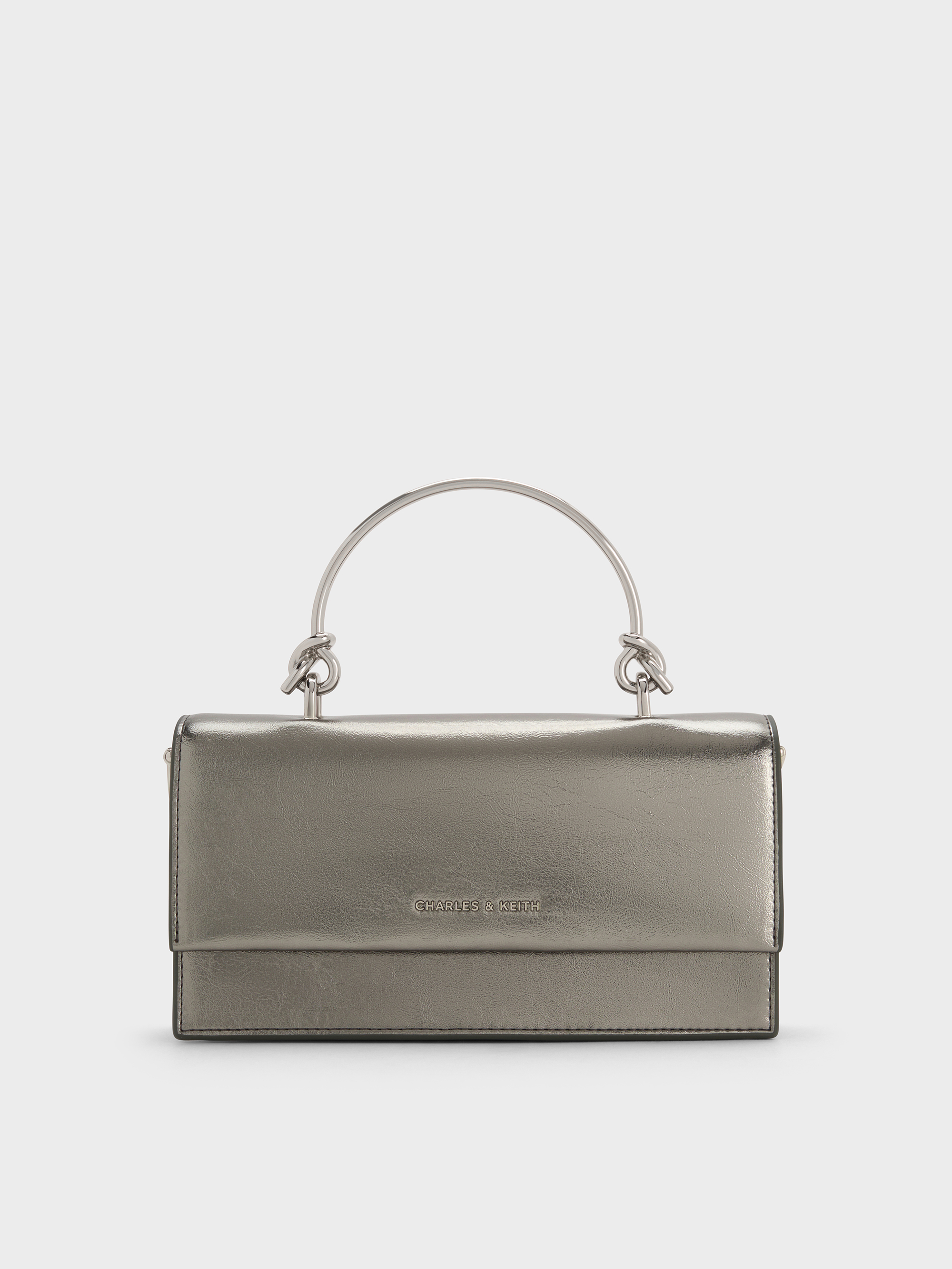 Kristine Metallic Sculptural-Handle Long Wallet - Pewter - CHARLES