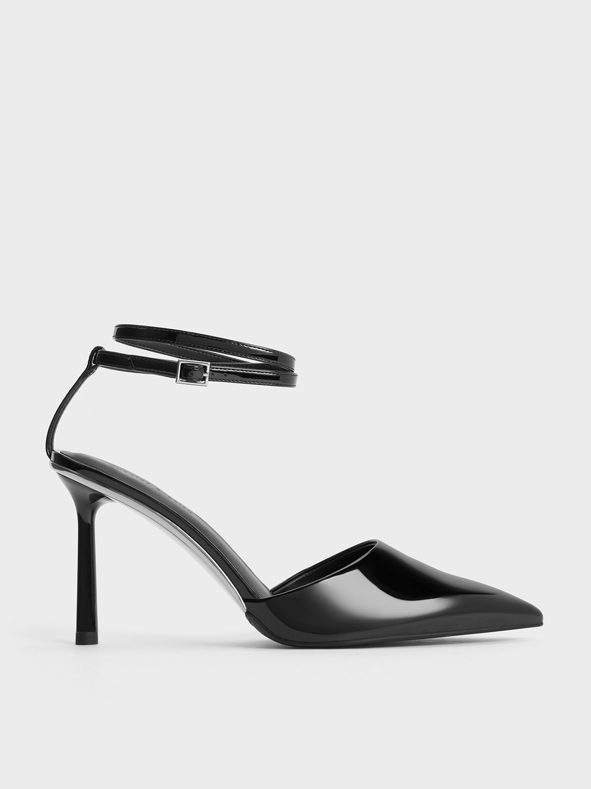 Ck1 Black Patent Strappy Heels Black Patent Pointed-Toe Ankle