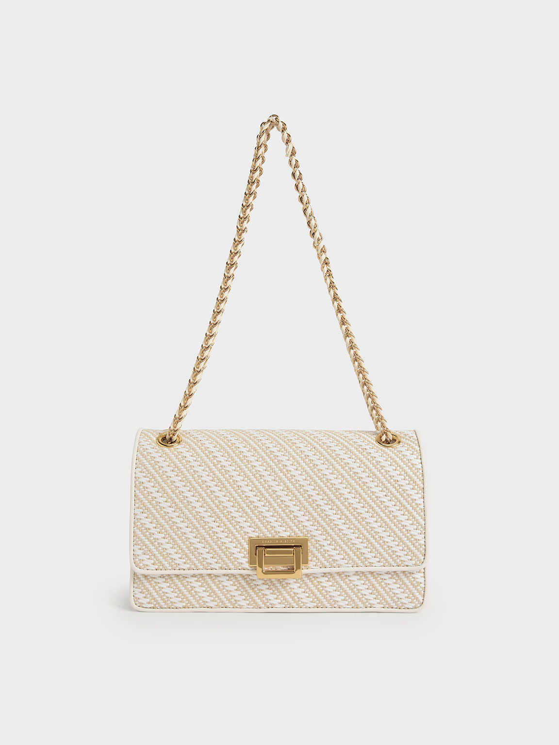 White Everline Woven Braided-Strap Shoulder Bag - White