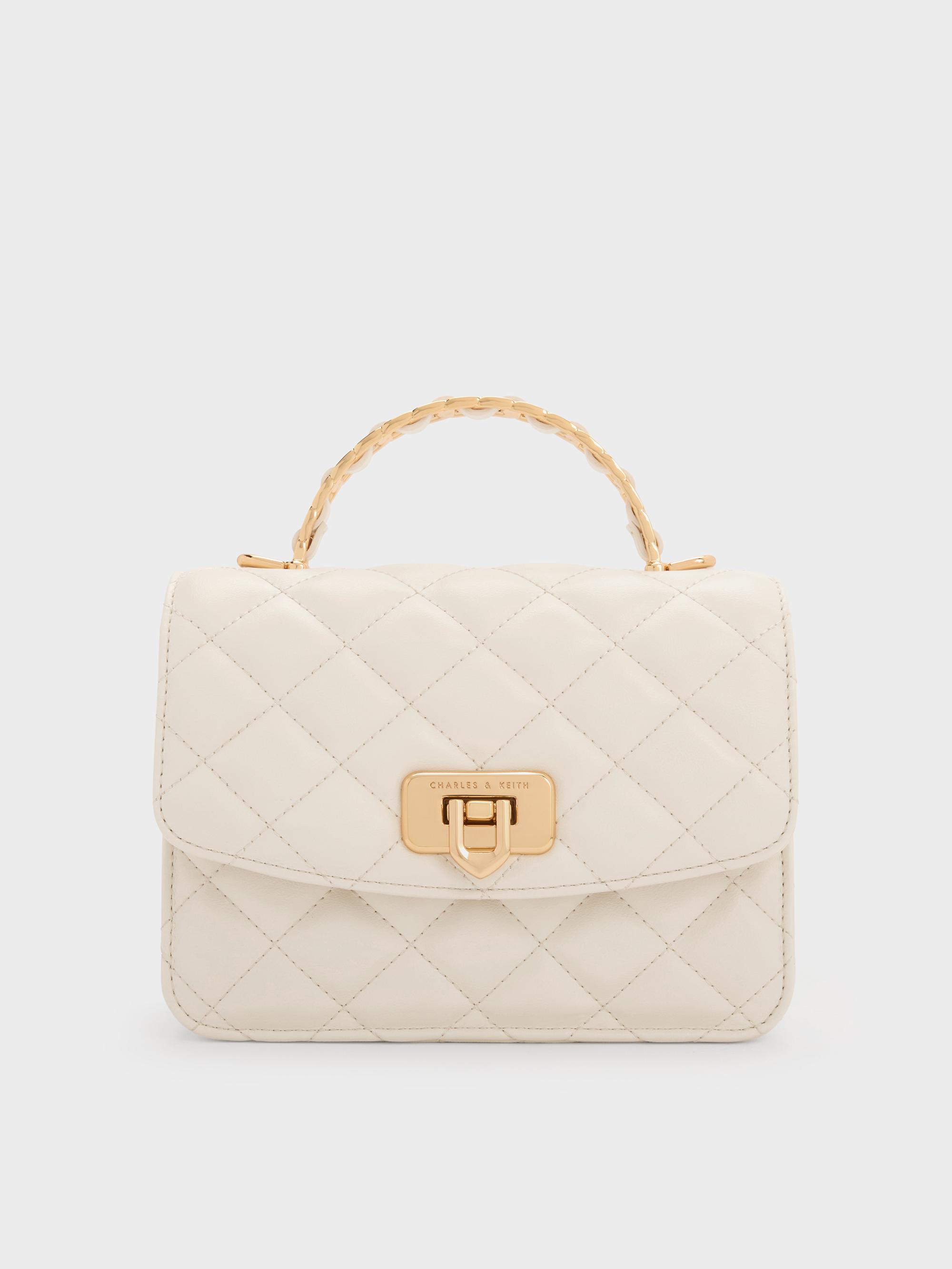 Cressida Quilted Top Handle Bag - Cream - CHARLES & KEITH IN