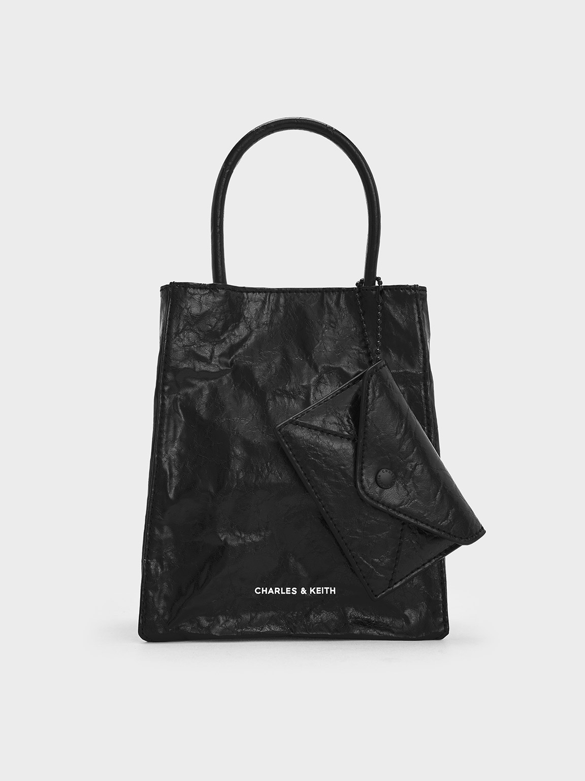Jet Black Matina Crinkle-Effect Elongated Tote Bag - Jet Black