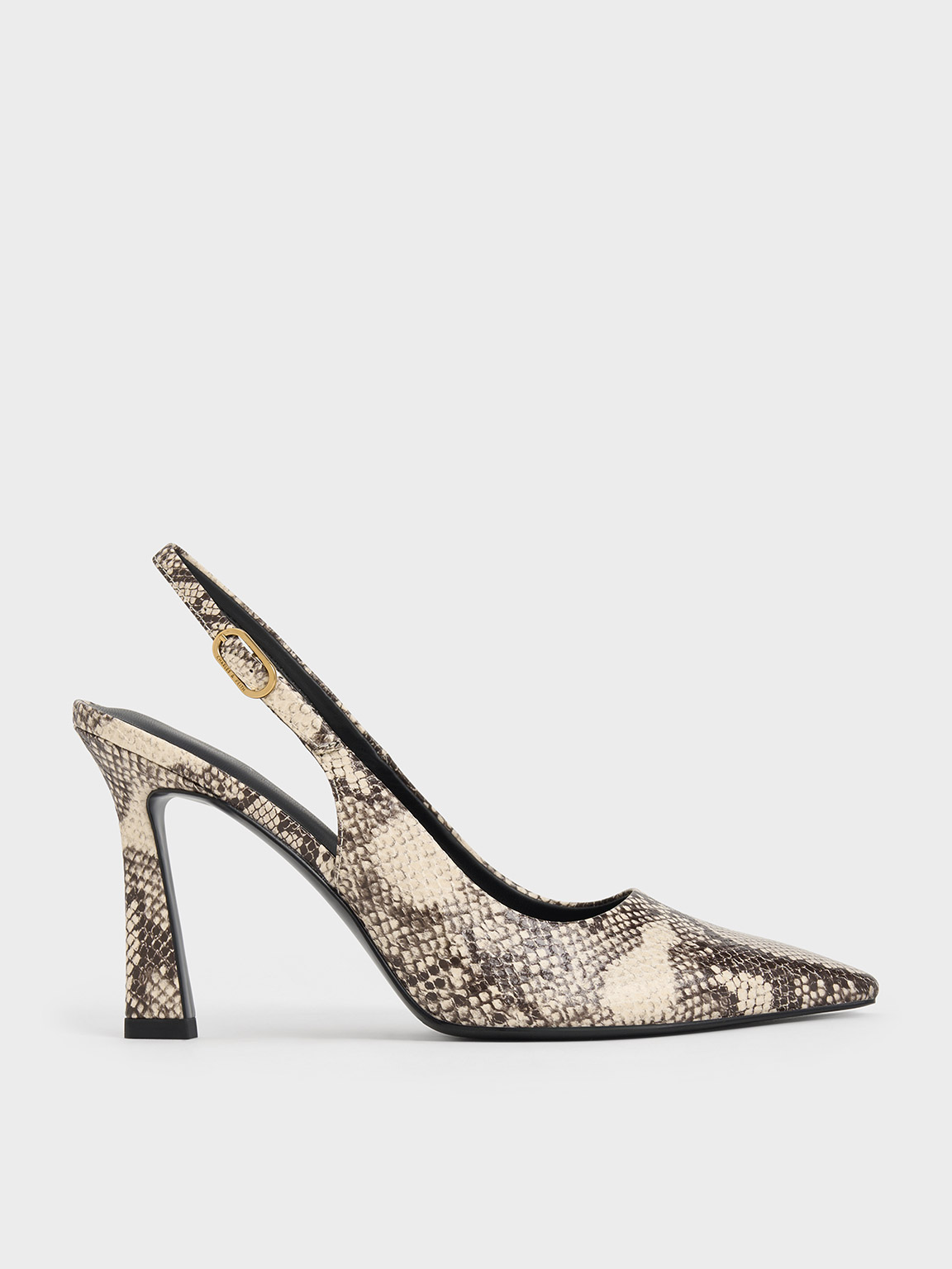 Animal Print Natural Snake Print Trapeze Heel Slingback Pumps CHARLES KEITH