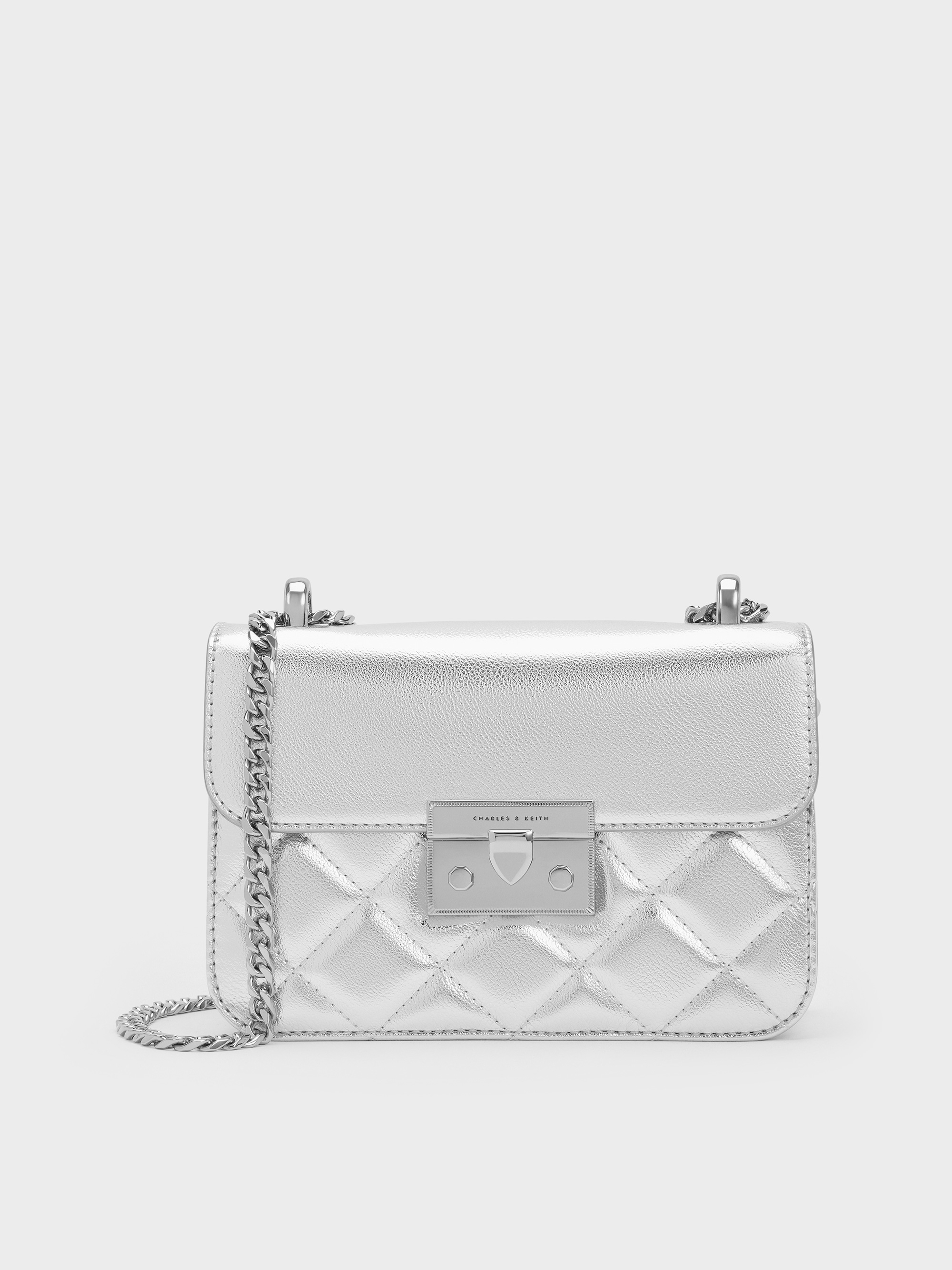 Alva Metallic Quilted Chain-Handle Bag - Silver - CHARLES & KEITH IN
