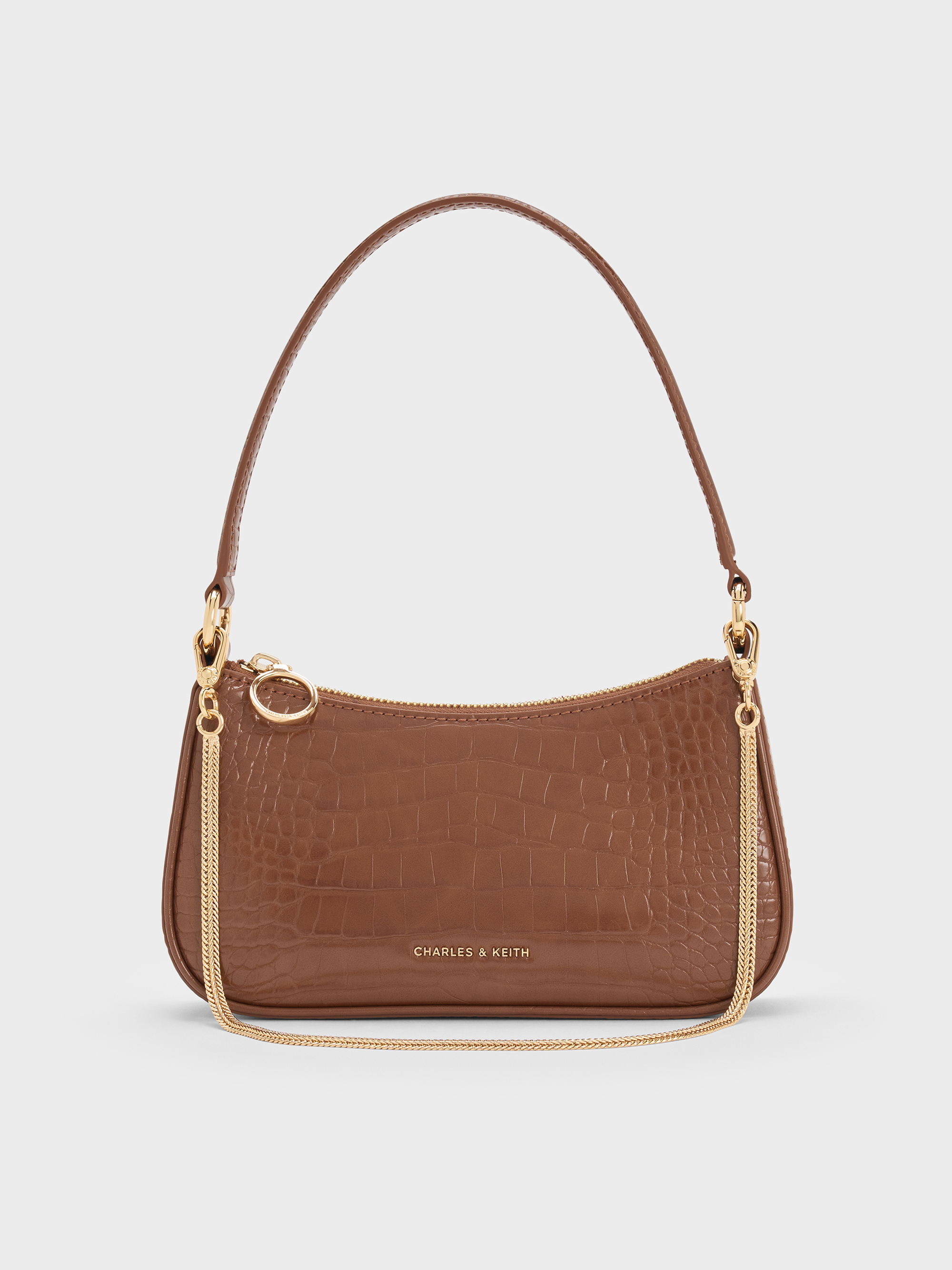 Elspeth Croc-Effect Shoulder Bag - Chocolate Croco - CHARLES