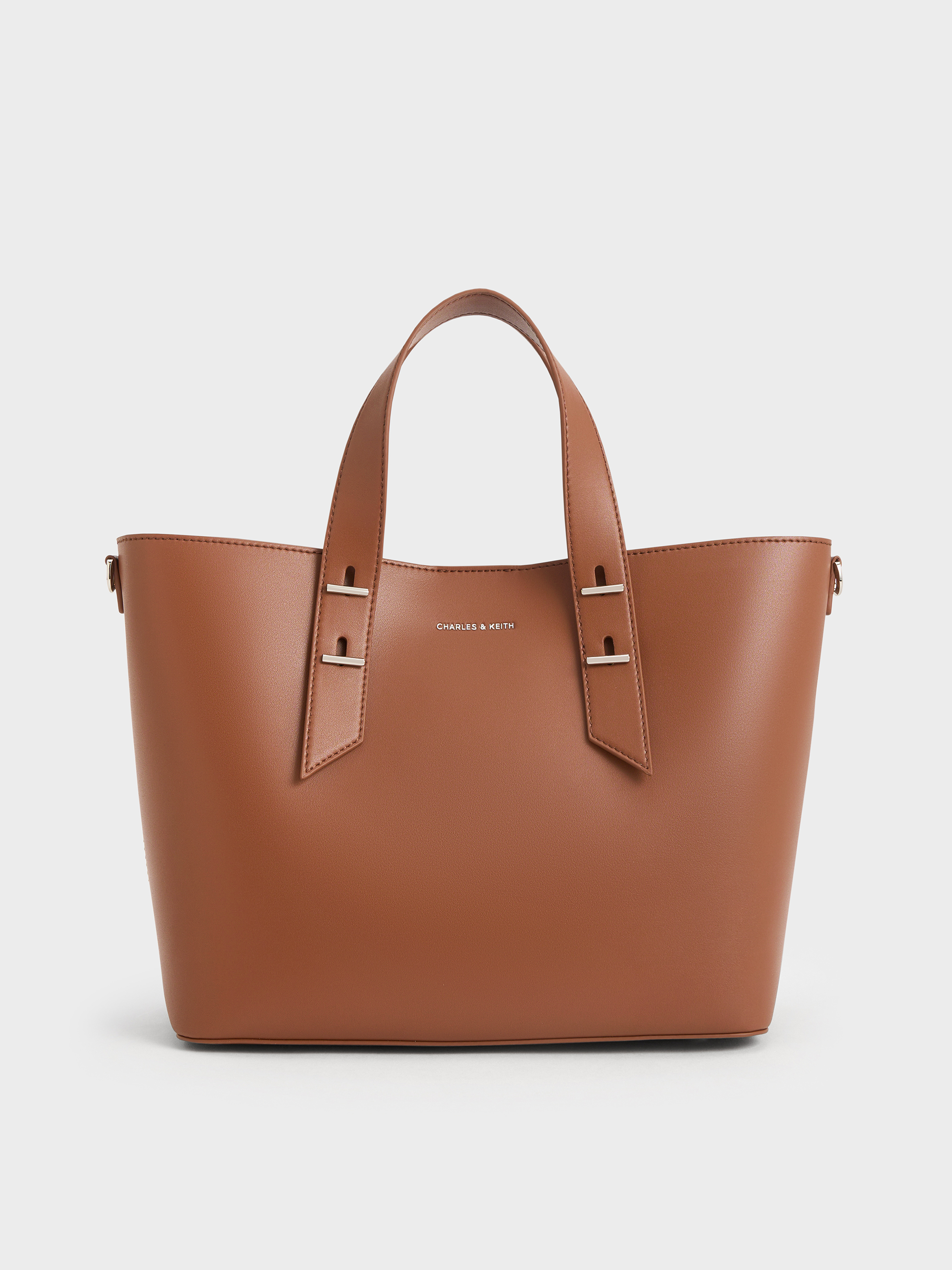 CTHY HIGH-END LEATHER BAG ブラウン Chocolate Shania Tote Bag - Chocolate - Bags - CHARLES & KEITH IN