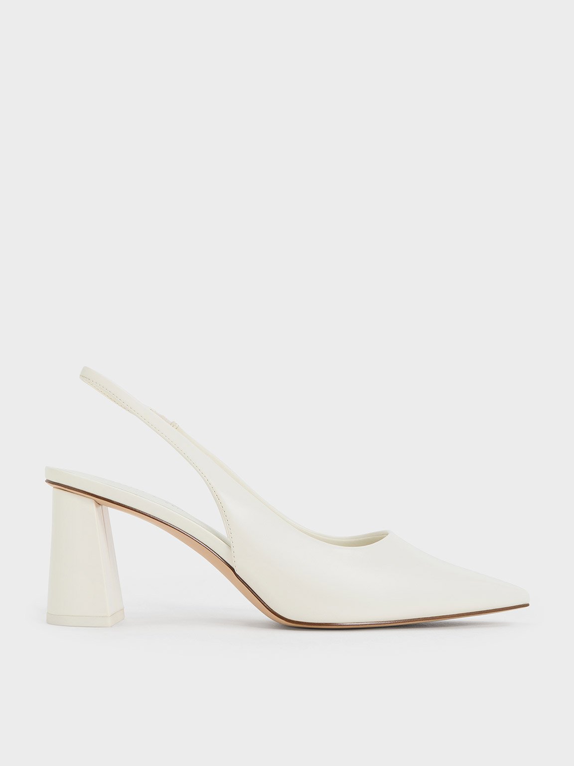 White Teagan Trapeze Heel Slingback Pumps CHARLES KEITH