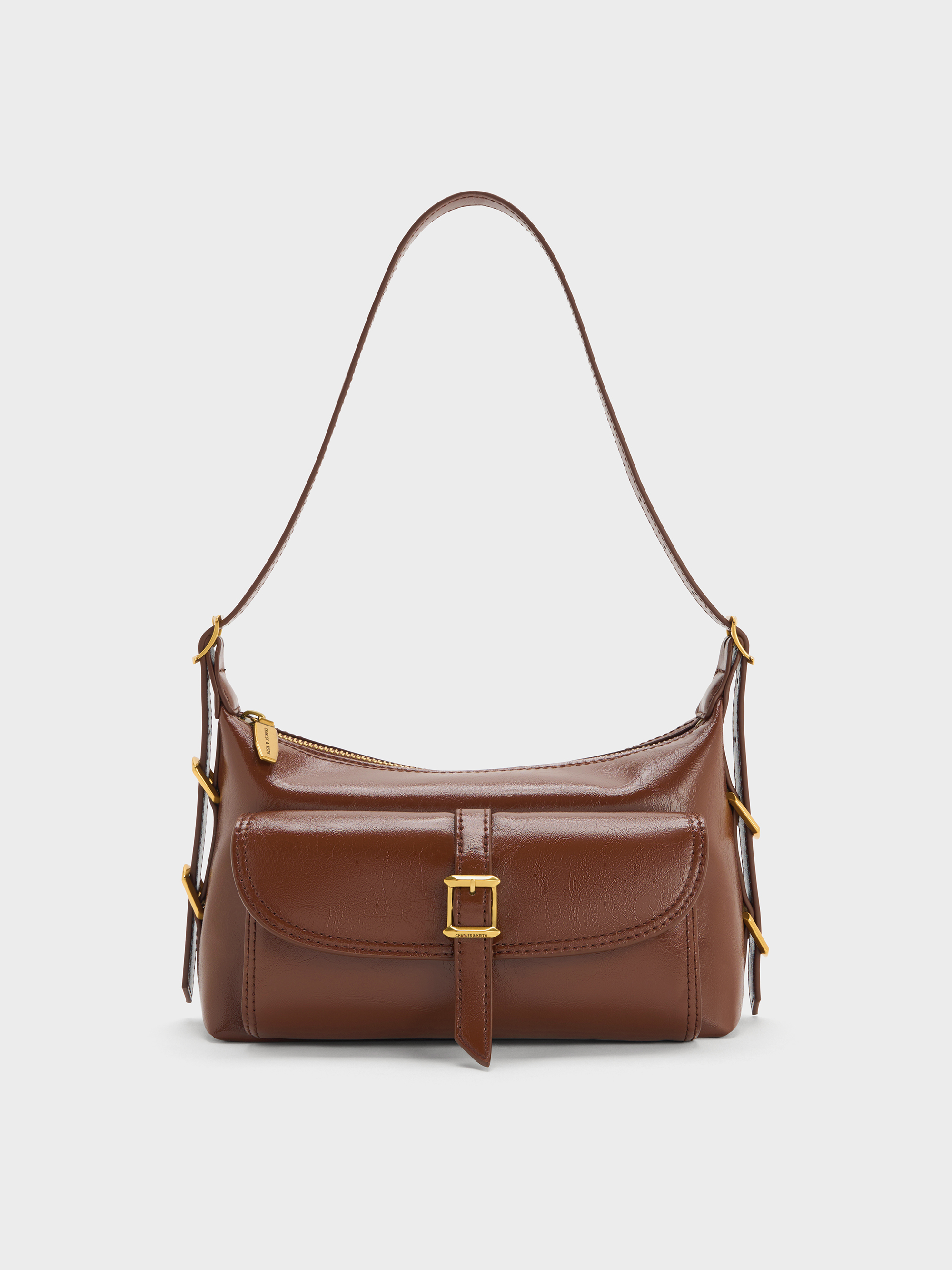 Dark Brown Bryna Belted Shoulder Bag - Dark Brown - CHARLES & KEITH IN
