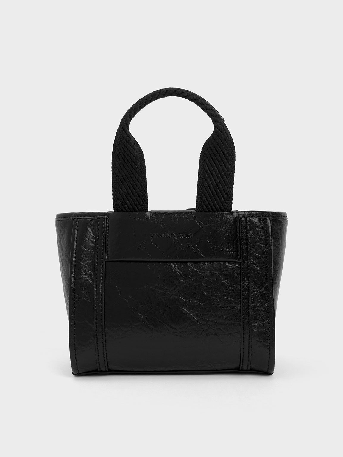 HANA Jet Black Shalia Crinkle-Effect Chain-Handle Tote Bag - Jet Black