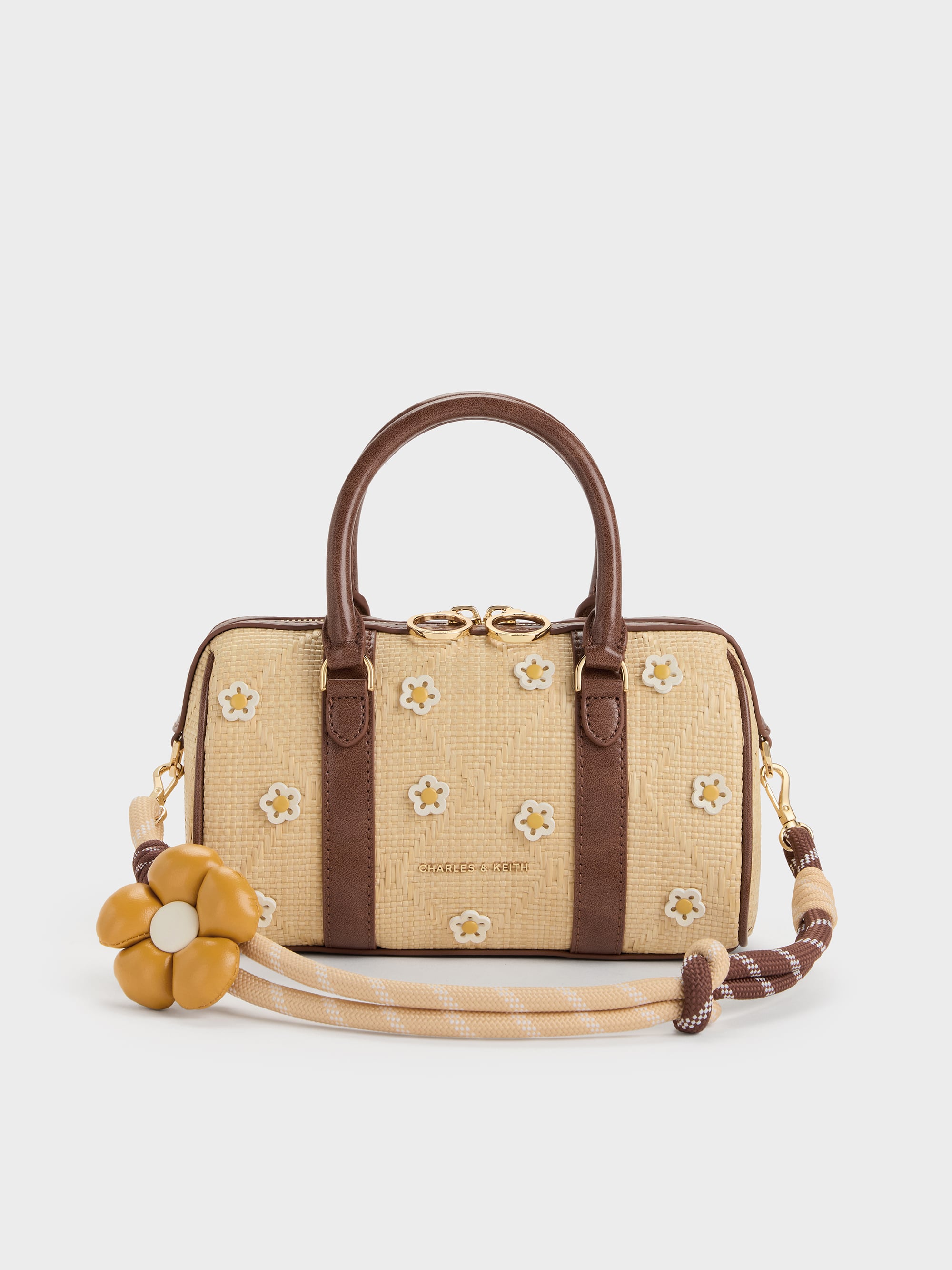 Philomena Raffia Flower Bowling Bag - Beige - CHARLES & KEITH IN
