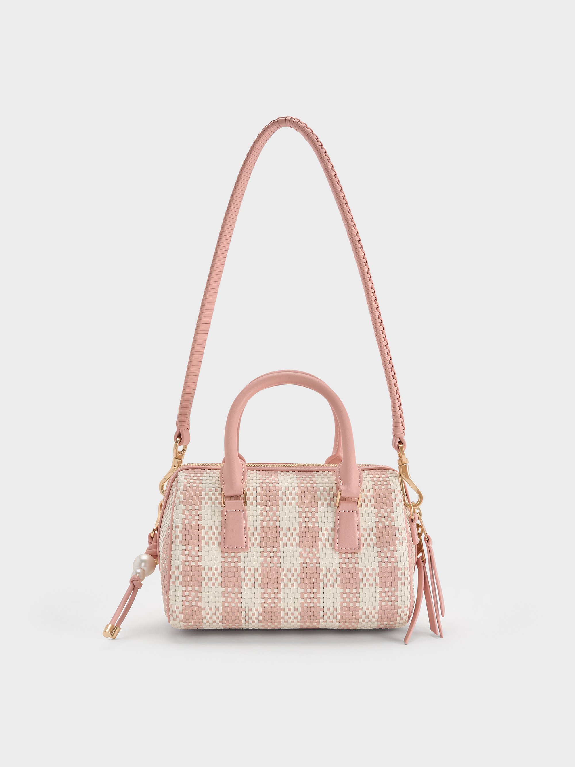 ★CHARLES&KEITH★Everleigh Checkered Bowling Bag/送料込 Light Pink Everleigh Checkered Bowling Bag - CHARLES & KEITH IN