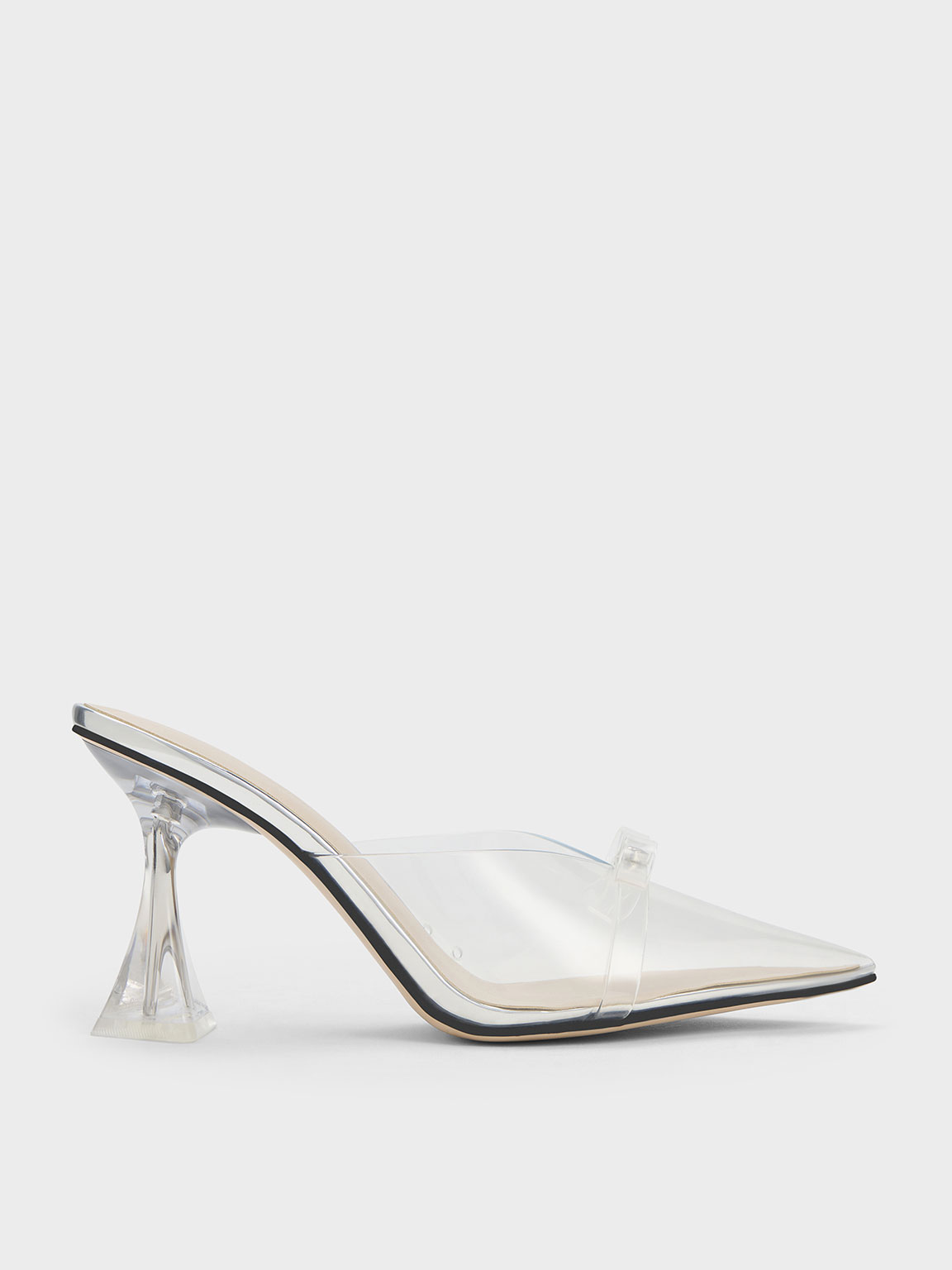Silver Embellished Bow See-Through Mules - CHARLES & KEITH IN