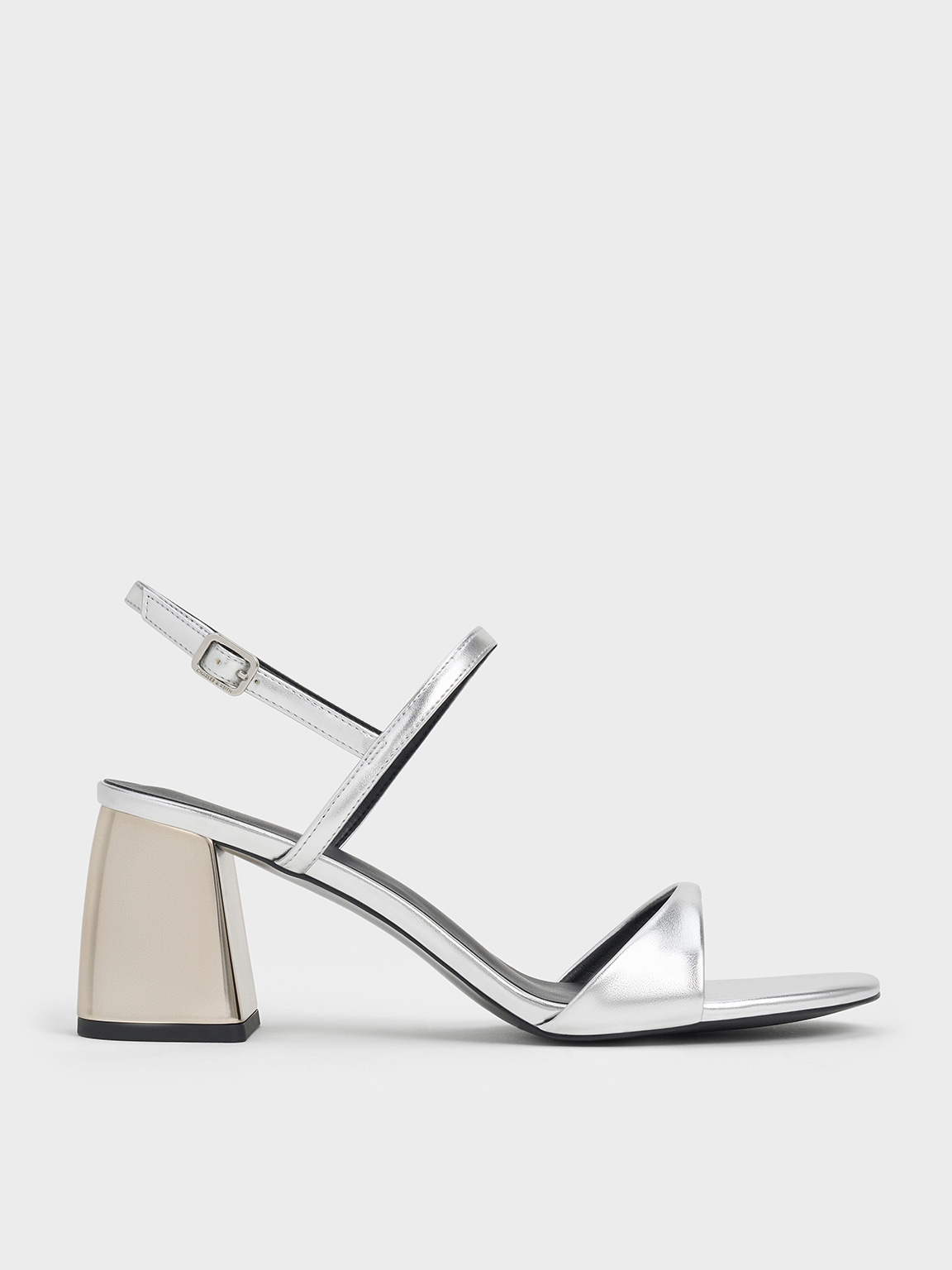 Silver Metallic BlockHeel Slingback Sandals CHARLES & KEITH IN