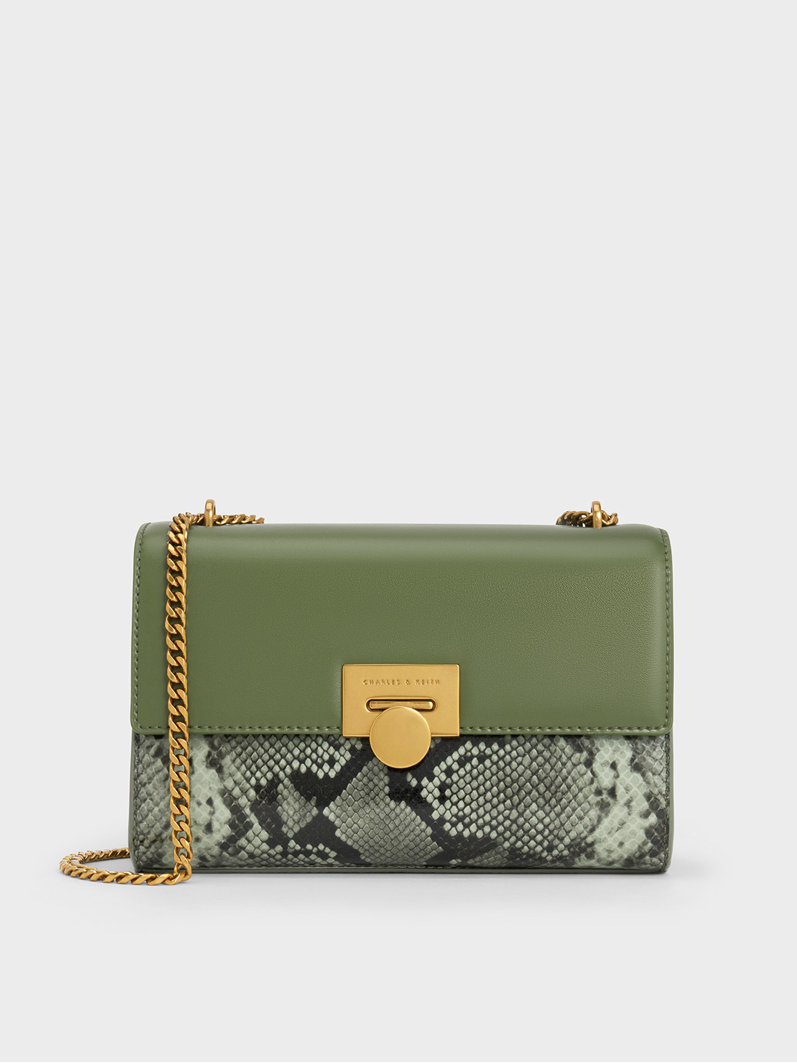 Green Ebba Snake Print Chain Strap Bag CHARLES KEITH IN