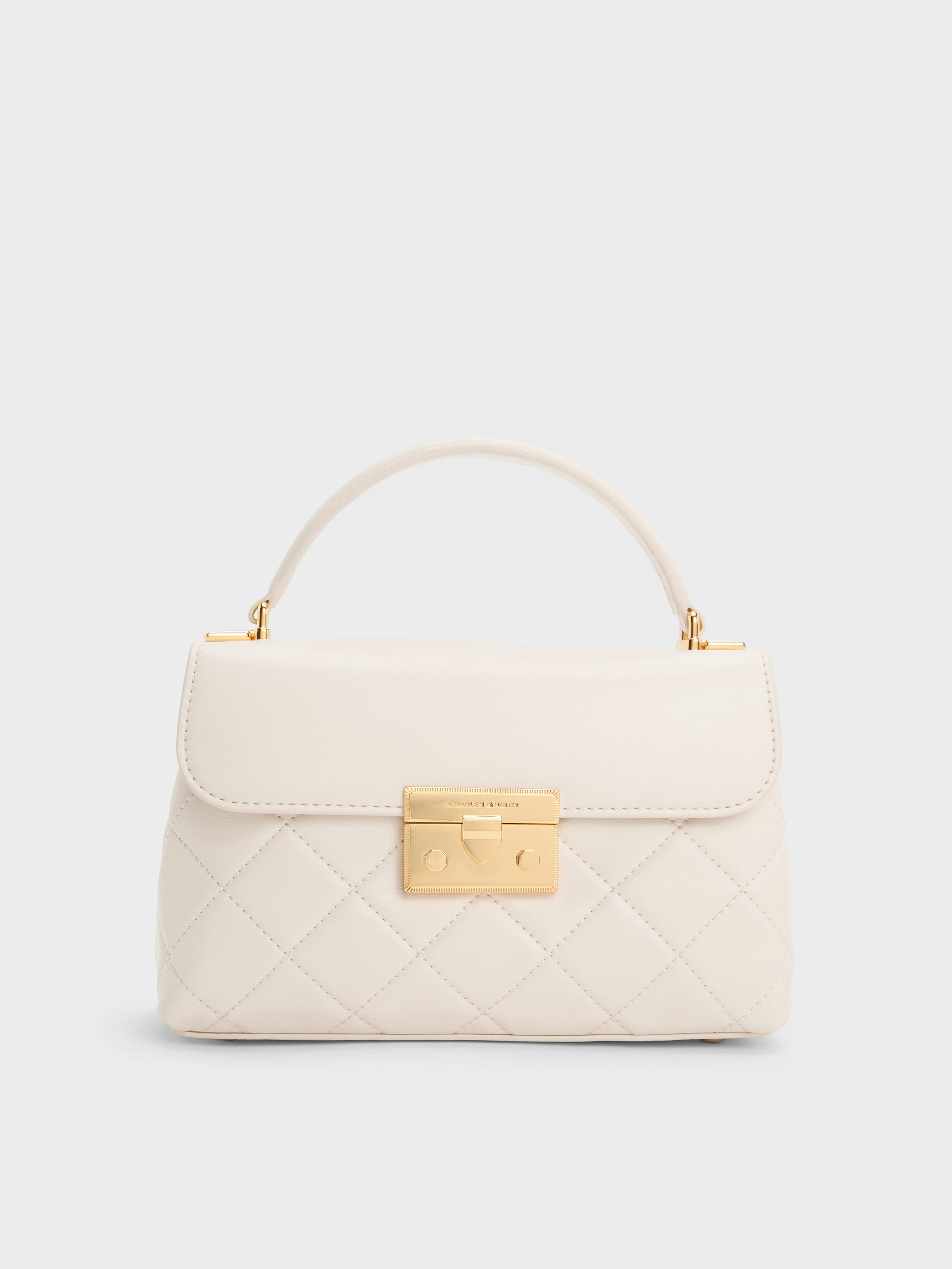 Alva Quilted Top Handle Bag - Cream - CHARLES & KEITH IN