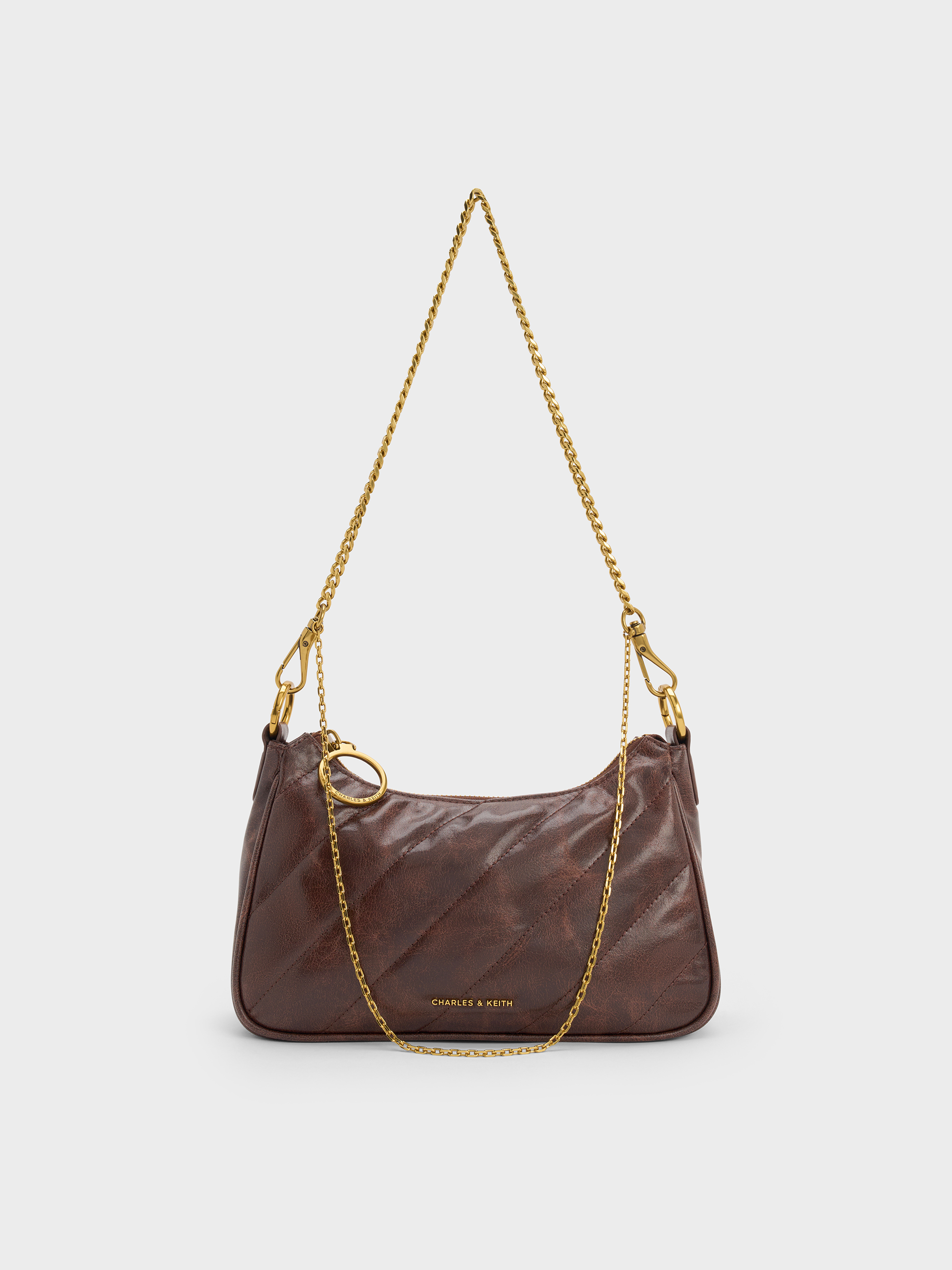 Distressed Coffee Philomena Crinkle-Effect Chain-Strap Crossbody
