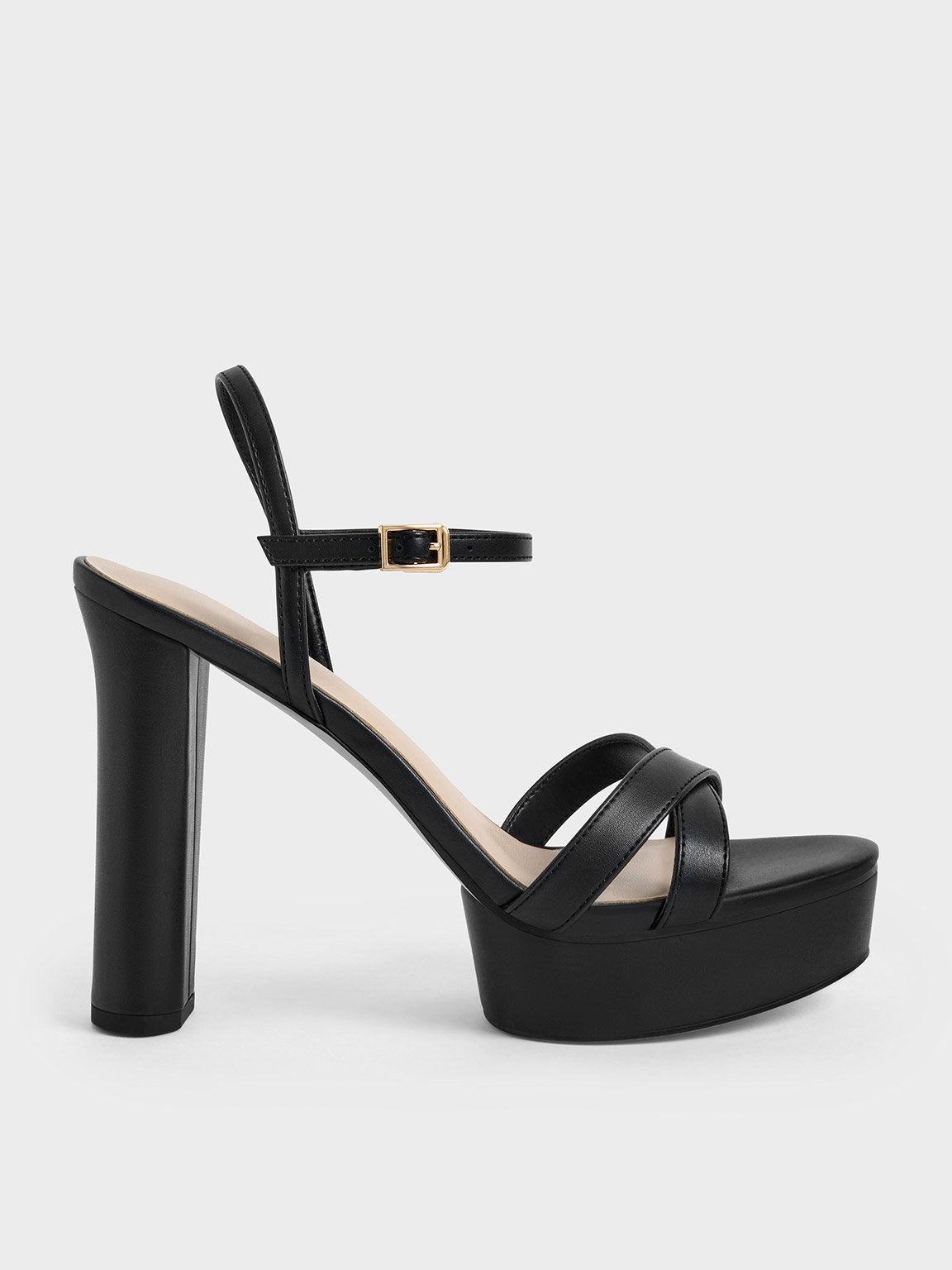 Charles & Keith Slingback Black Toe Heeled Shoes in White