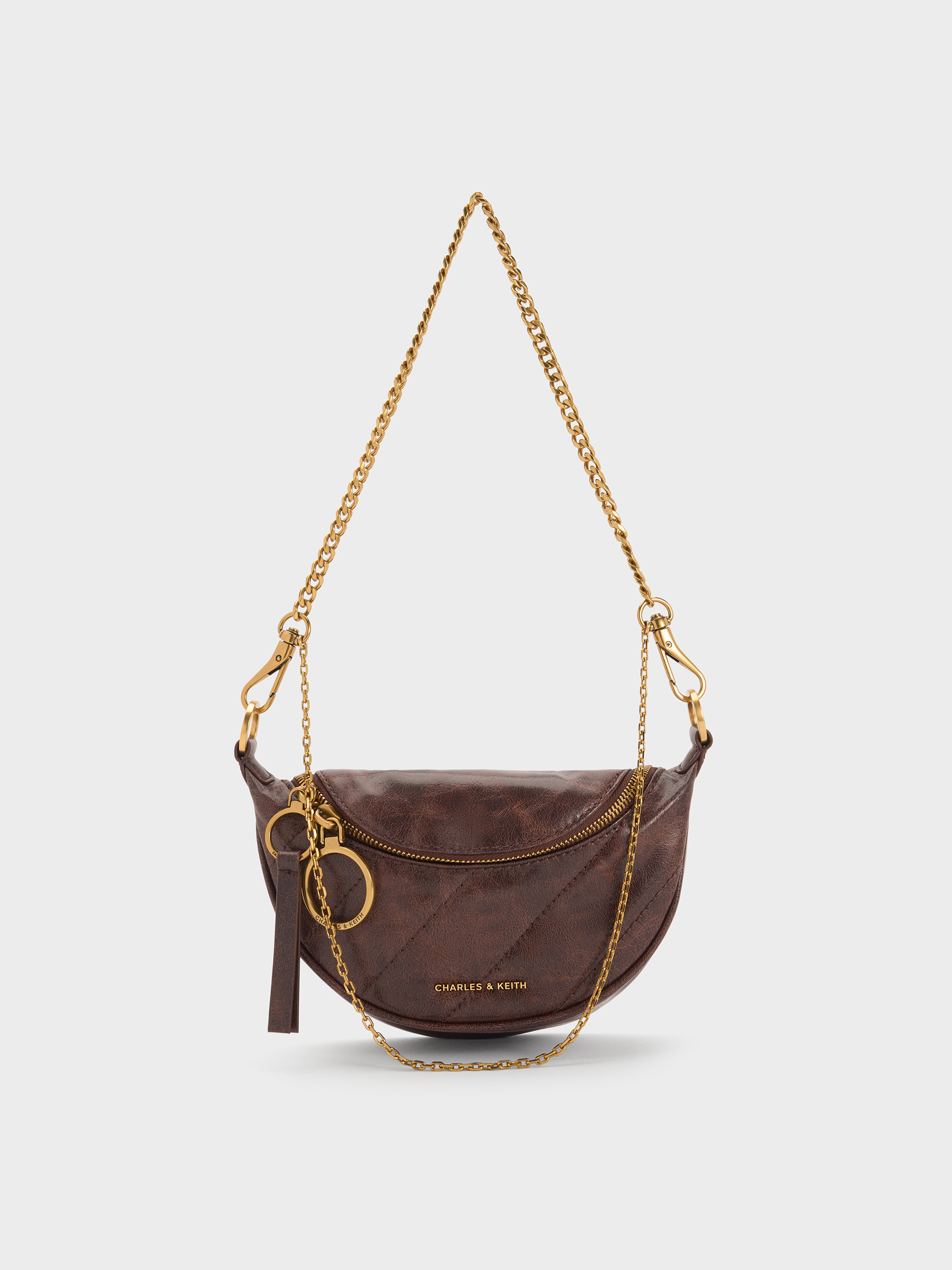 Philomena Half-Moon Crossbody Bag - Distressed Coffee - CHARLES