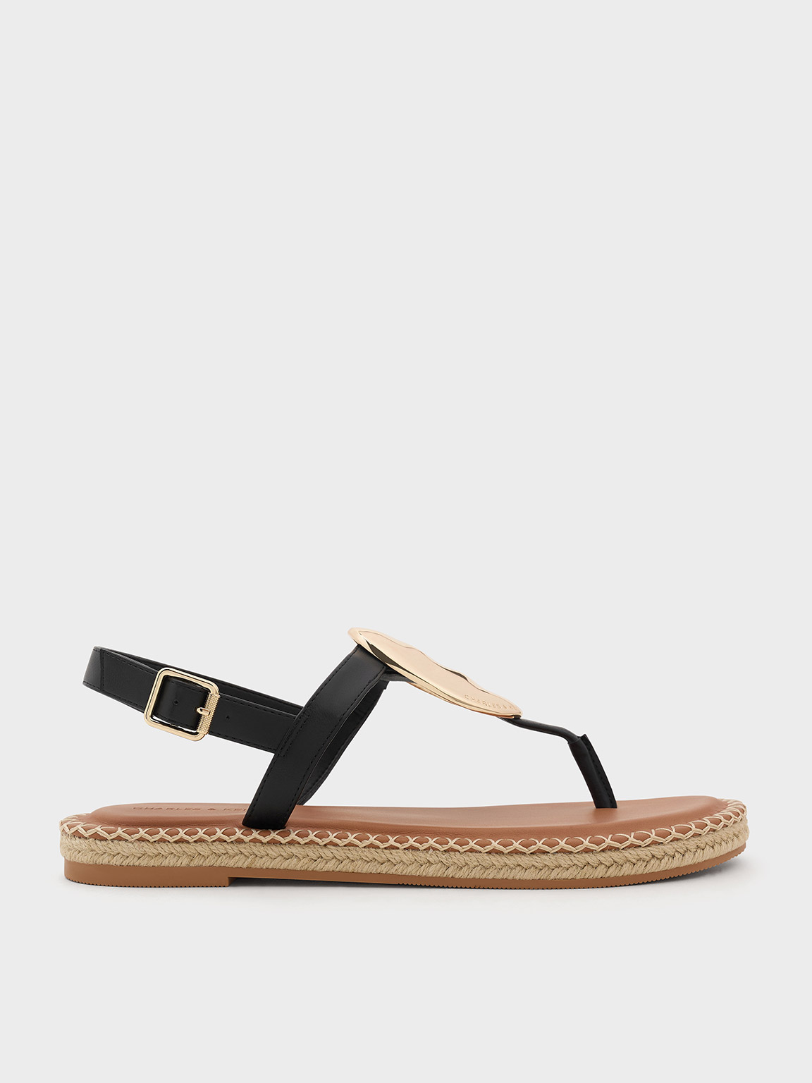 Black Metallic Oval Espadrille Sandals CHARLES & KEITH IN