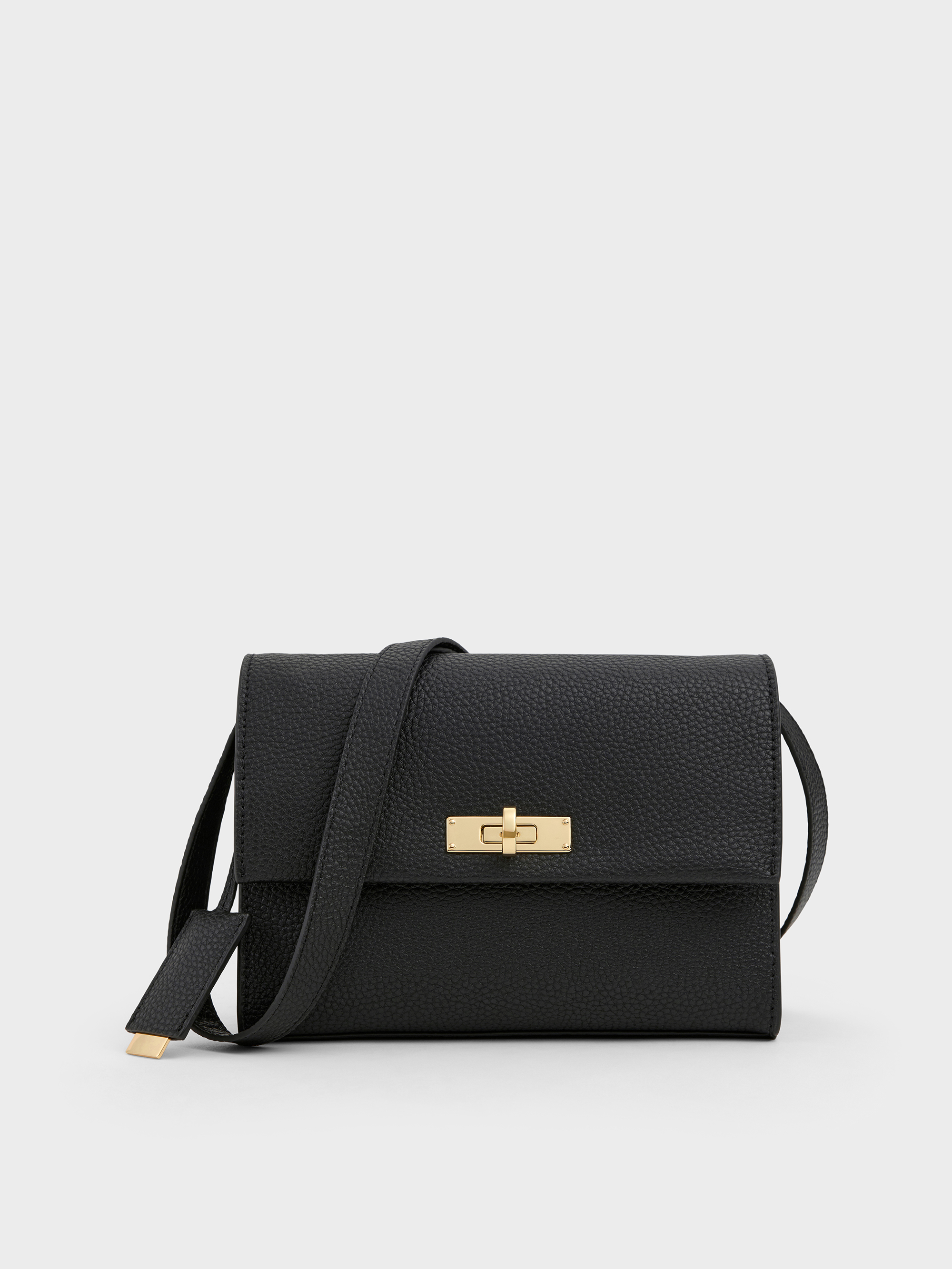 Chance Turn-Lock Crossbody Bag - Black - CHARLES & KEITH IN