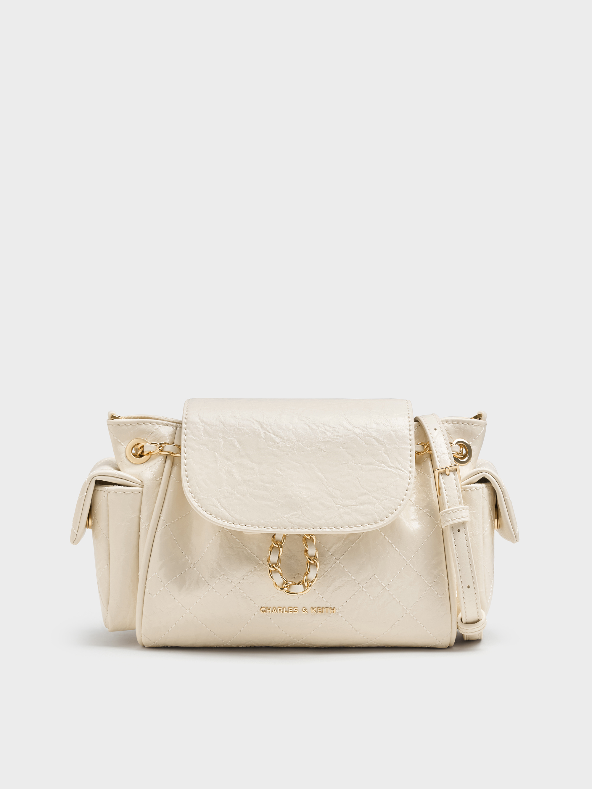 Duo Quilted Two-Way Front Flap Backpack - Cream - CHARLES & KEITH IN