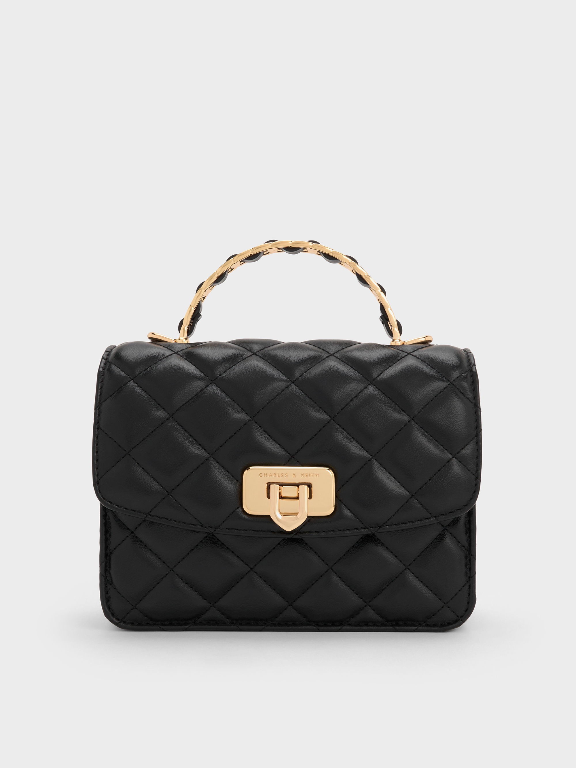 Cressida Quilted Top Handle Bag - Black - CHARLES & KEITH IN