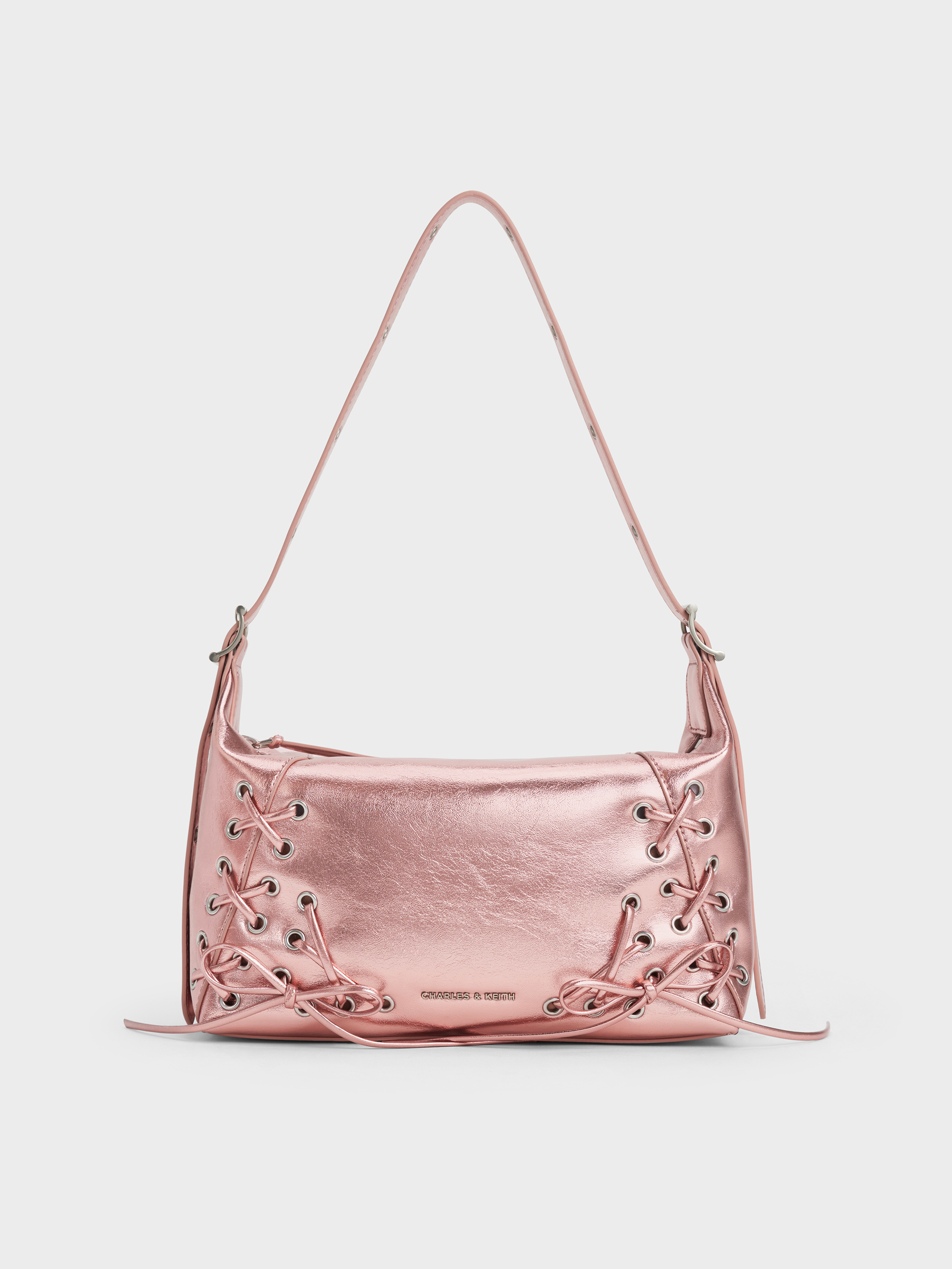 Aura Pnk Xylia Metallic Grommet Lace-Up Shoulder Bag - Aura Pink