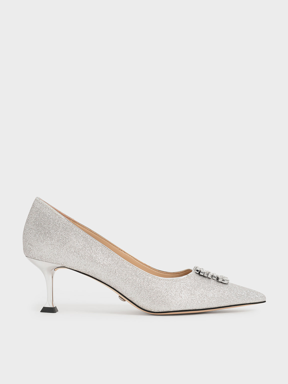 Belle & Lucy Stylish Silver Glitter Midi Heels | Cinderella Shoes