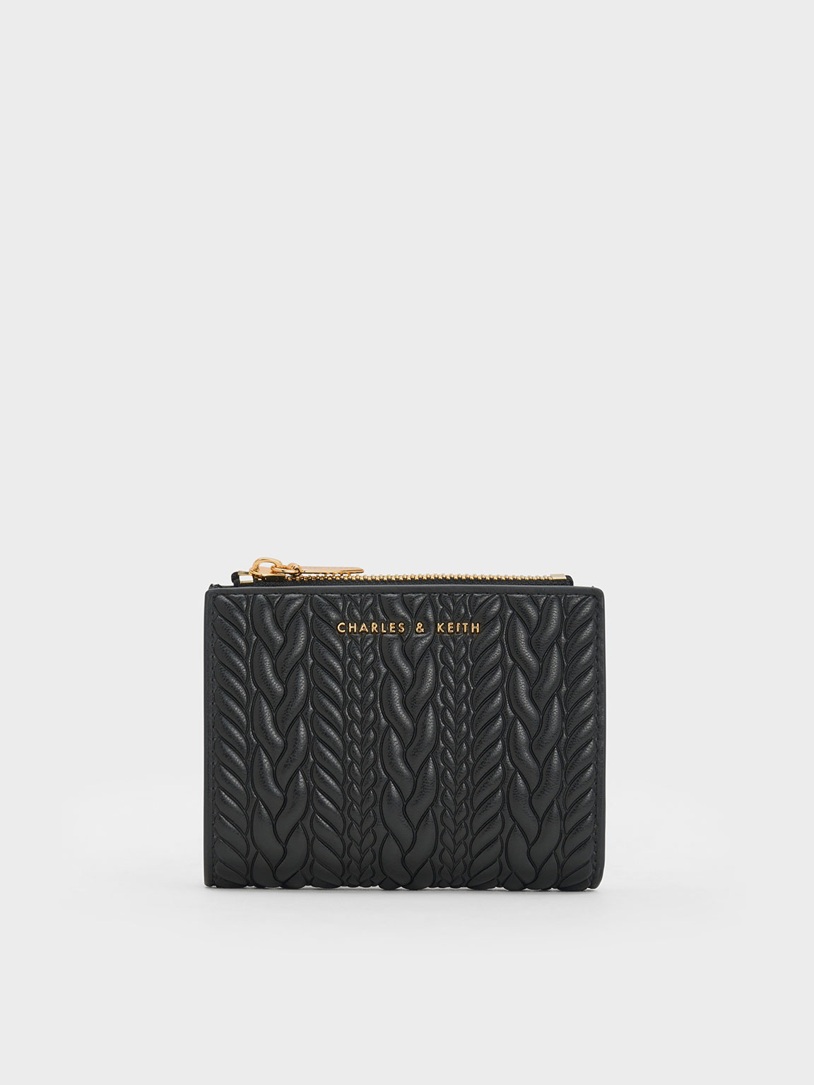 Black Apolline Textured Top-Zip Wallet - Black - CHARLES & KEITH IN