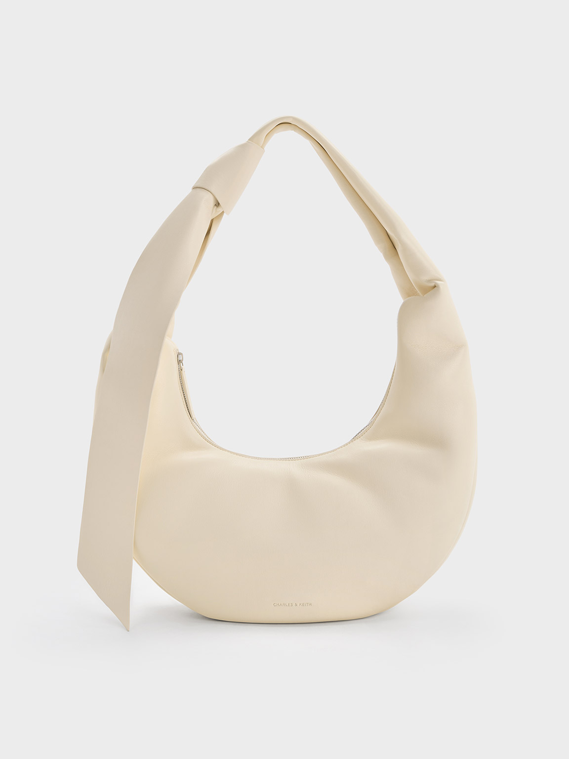 Chalk Toni Knotted Crescent Hobo Bag - Chalk - CHARLES & KEITH IN