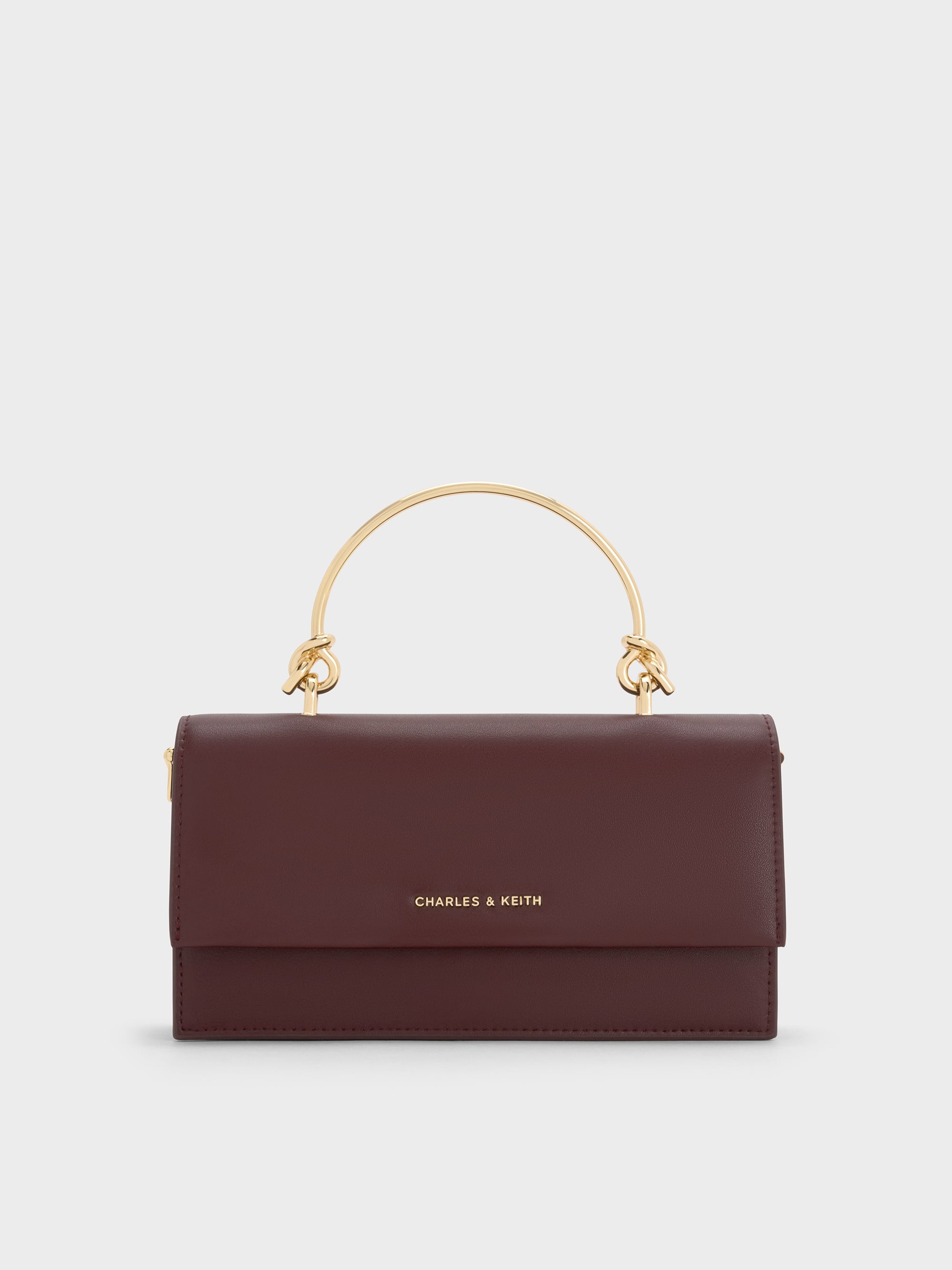 Kristine Sculptural-Handle Long Wallet - Wineberry Red - CHARLES