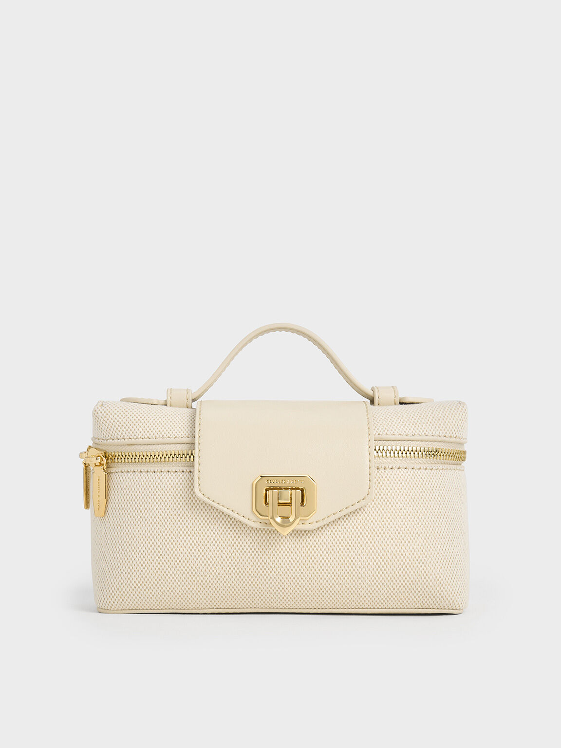 Beige Arwen Canvas Top Handle Vanity Bag - CHARLES & KEITH IN