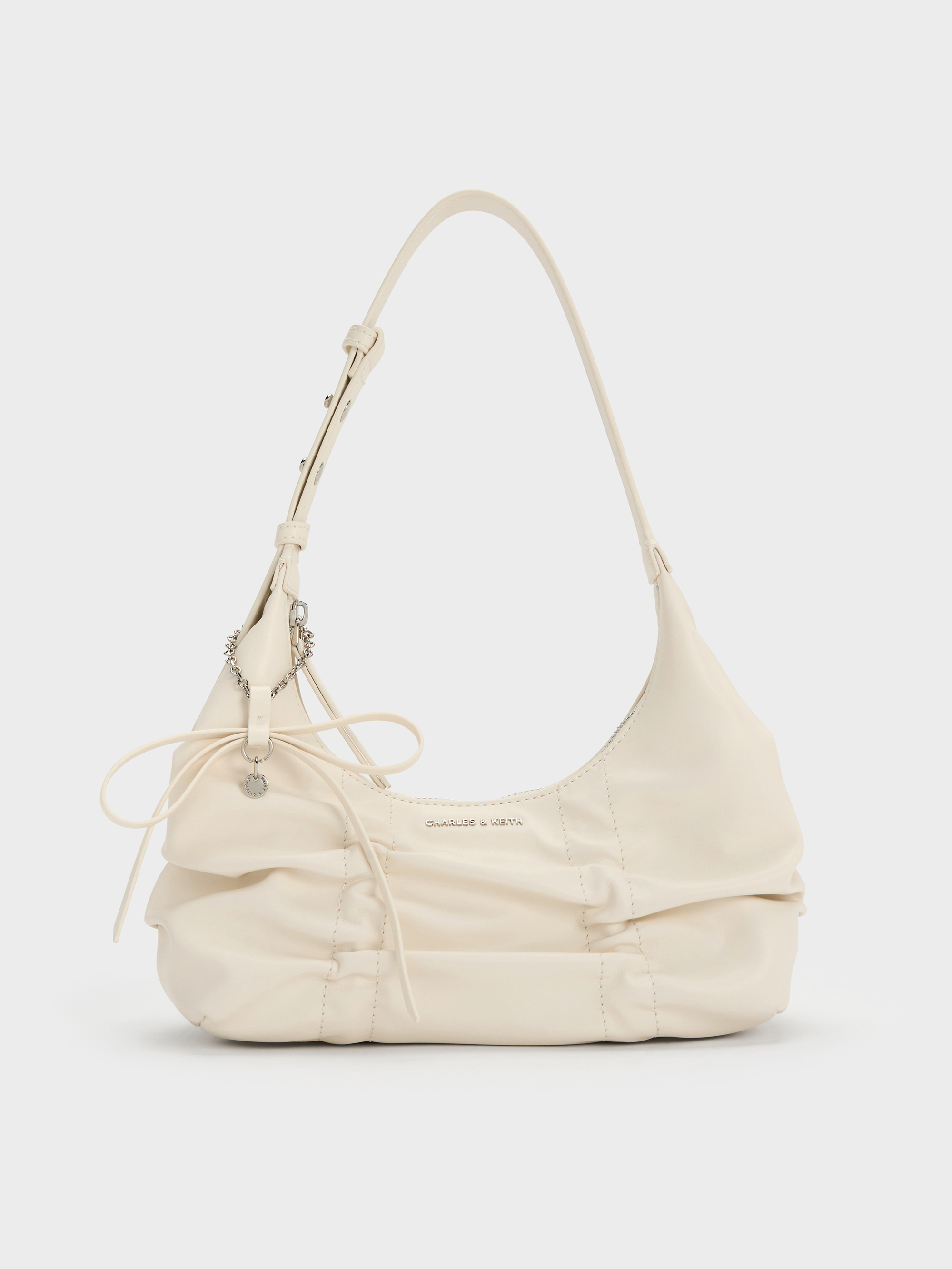 Cream Kadee Ruched Bow-Charm Hobo Bag CHARLES KEITH